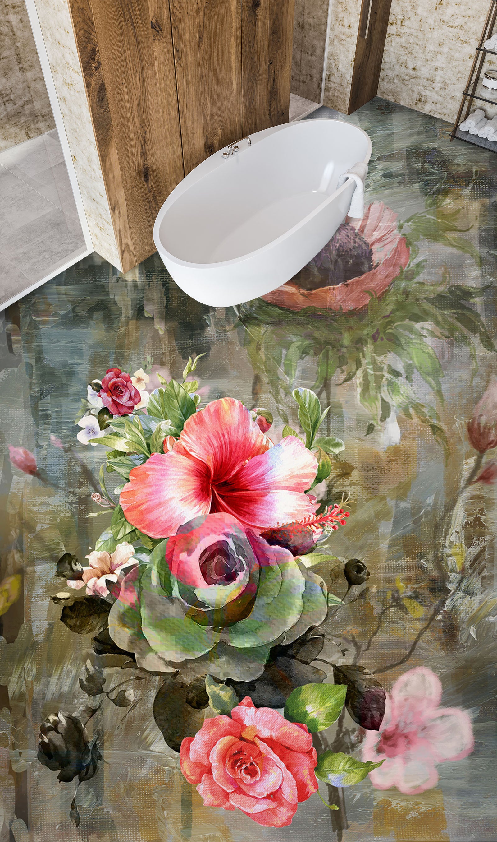 3D Pink Flower Oil Painting 1303 Floor Mural  Wallpaper Murals Self-Adhesive Removable Print Epoxy