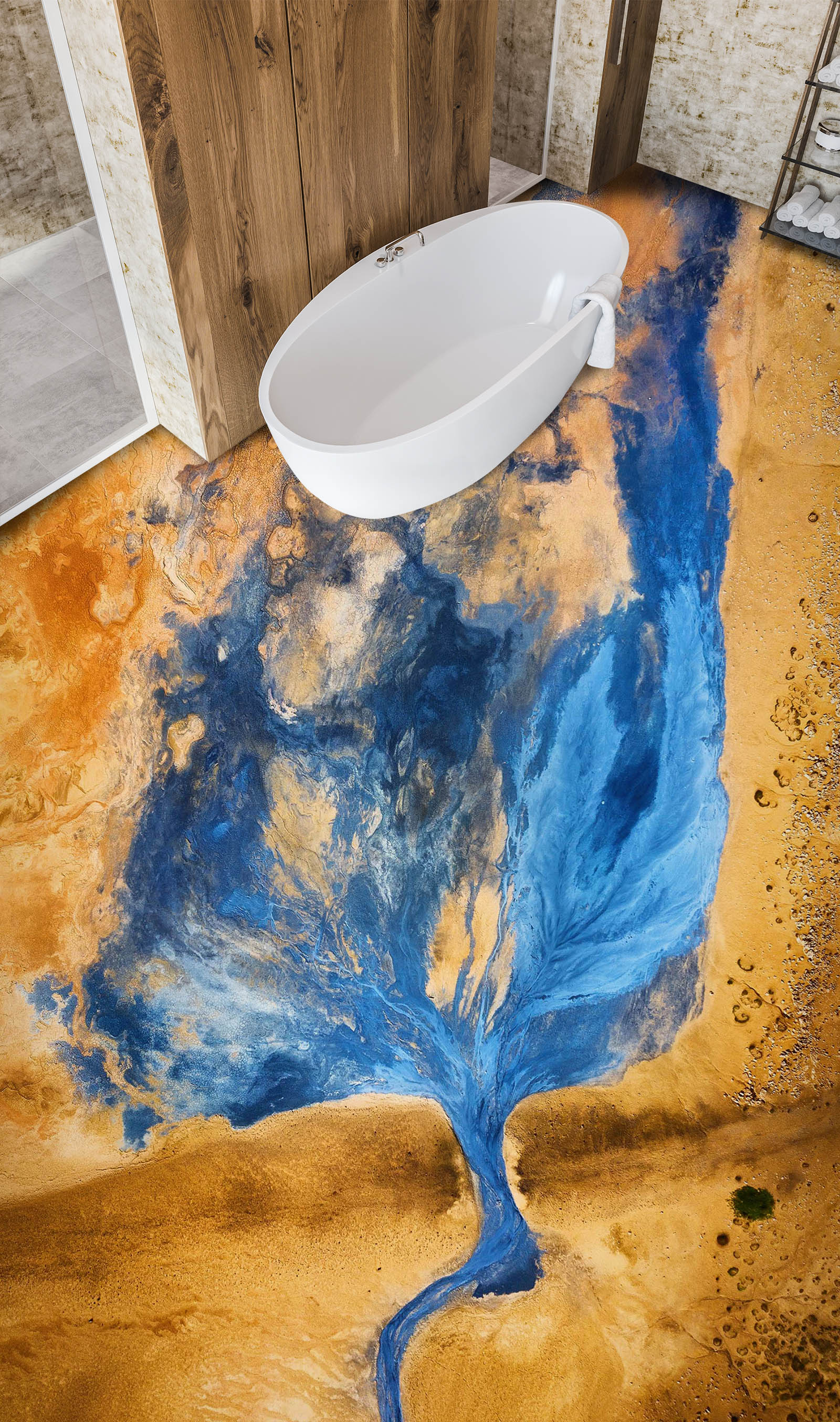 3D Abstract Blue River 600 Floor Mural