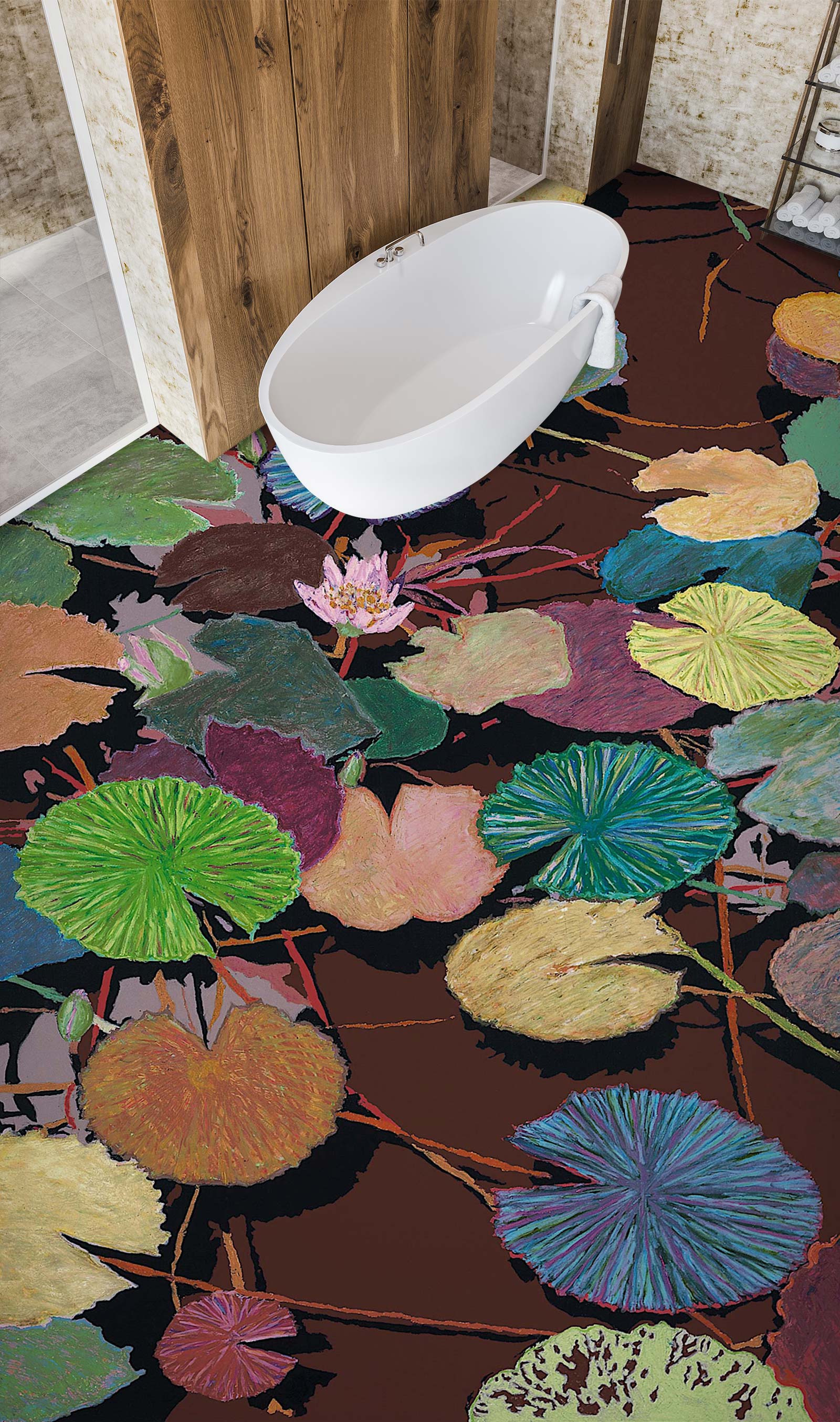 3D Lotus Leaf Color Pattern 96124 Allan P. Friedlander Floor Mural  Wallpaper Murals Self-Adhesive Removable Print Epoxy