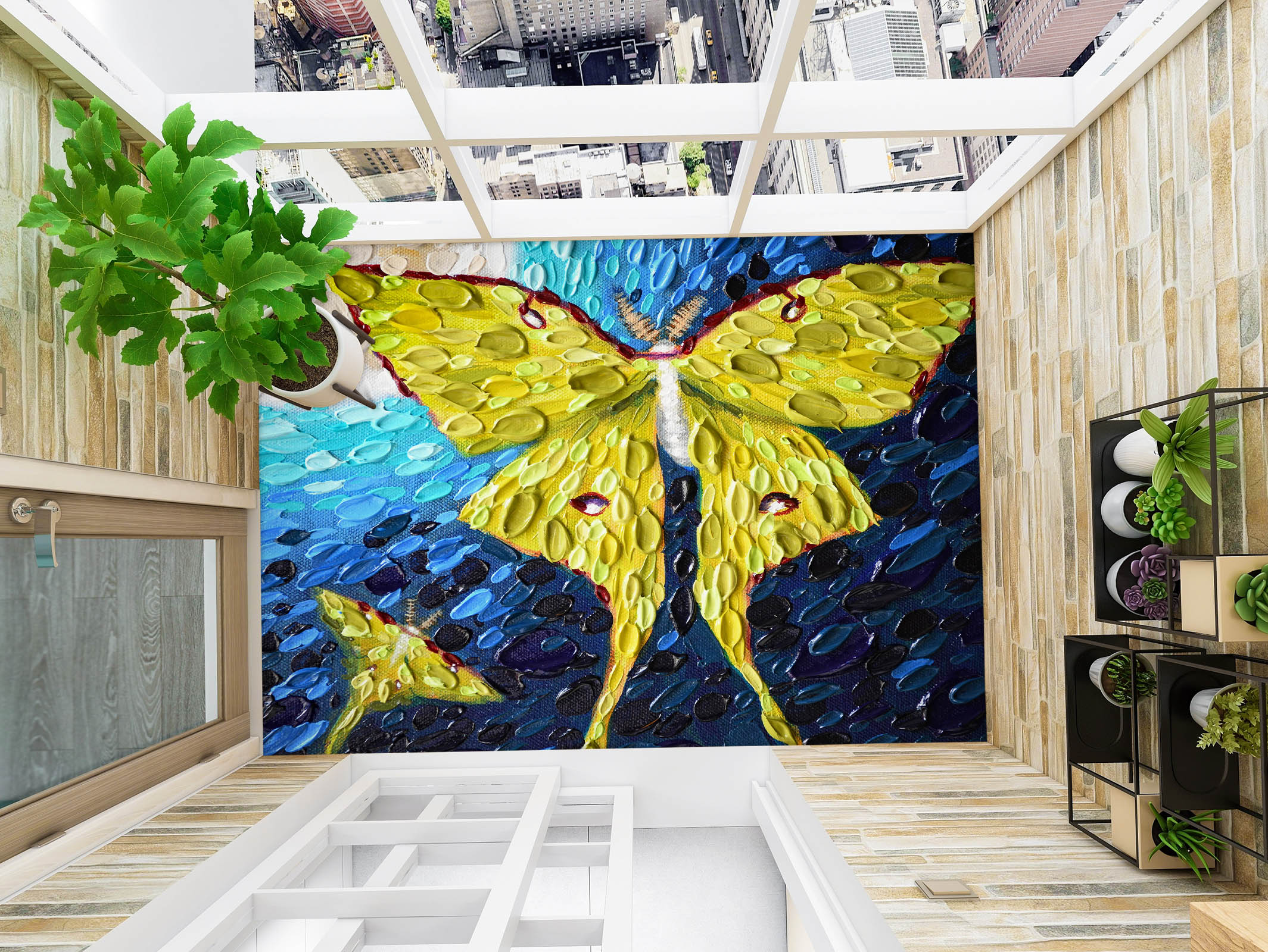 3D Yellow Butterfly 102160 Dena Tollefson Floor Mural  Wallpaper Murals Self-Adhesive Removable Print Epoxy
