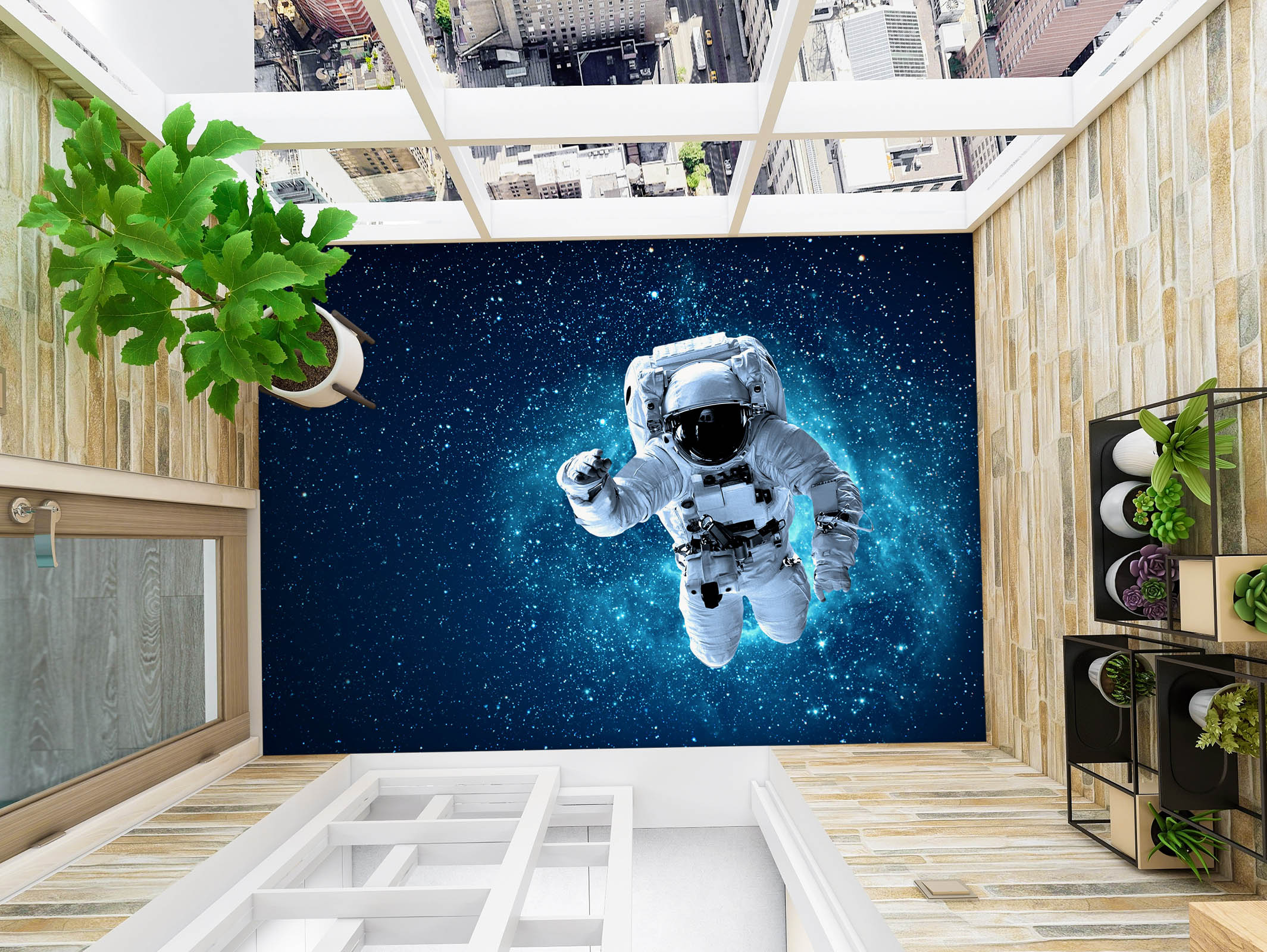 3D Brave Astronaut 1234 Floor Mural  Wallpaper Murals Self-Adhesive Removable Print Epoxy