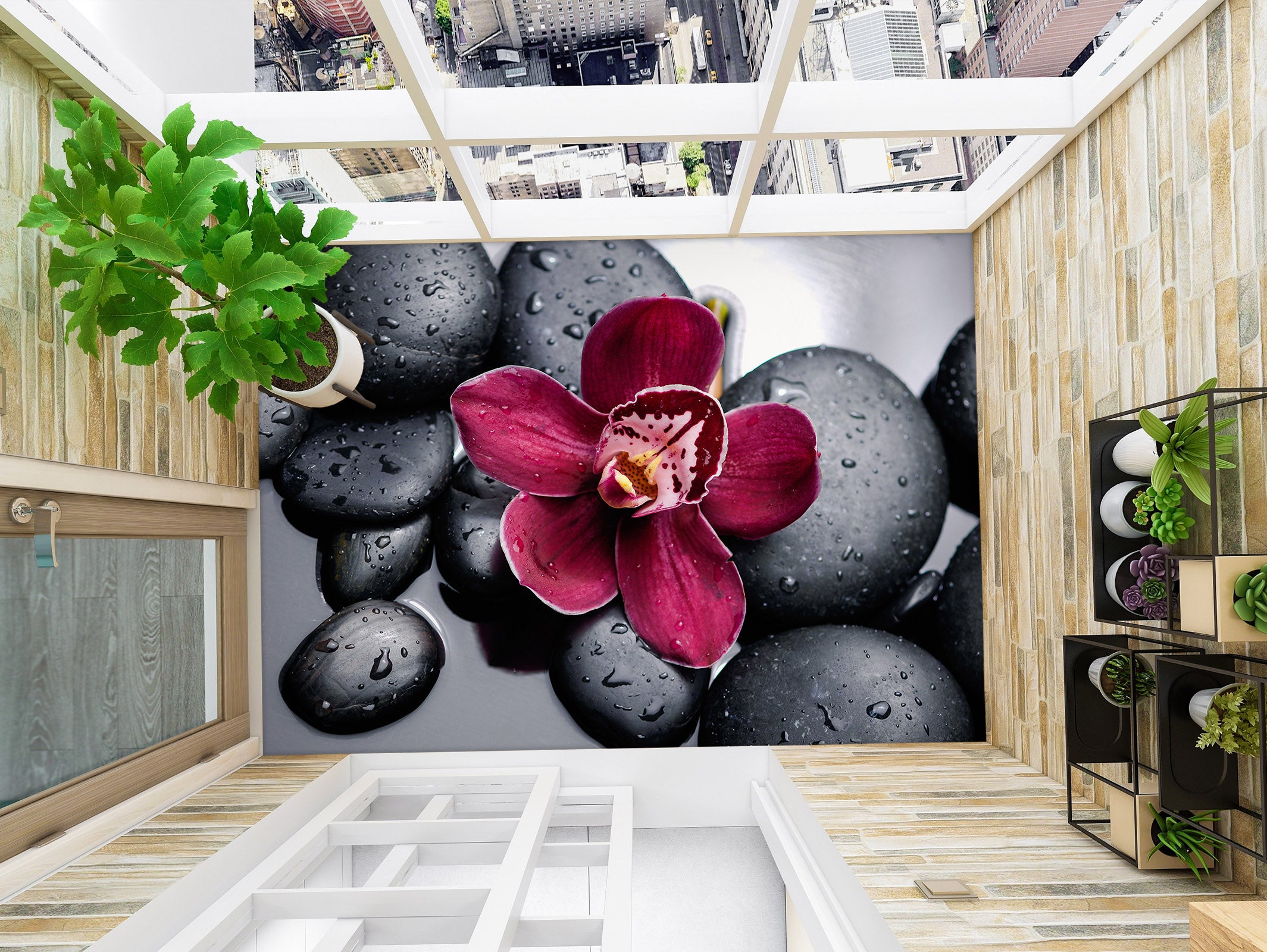 3D Fuchsia Flowers 1411 Floor Mural  Wallpaper Murals Self-Adhesive Removable Print Epoxy