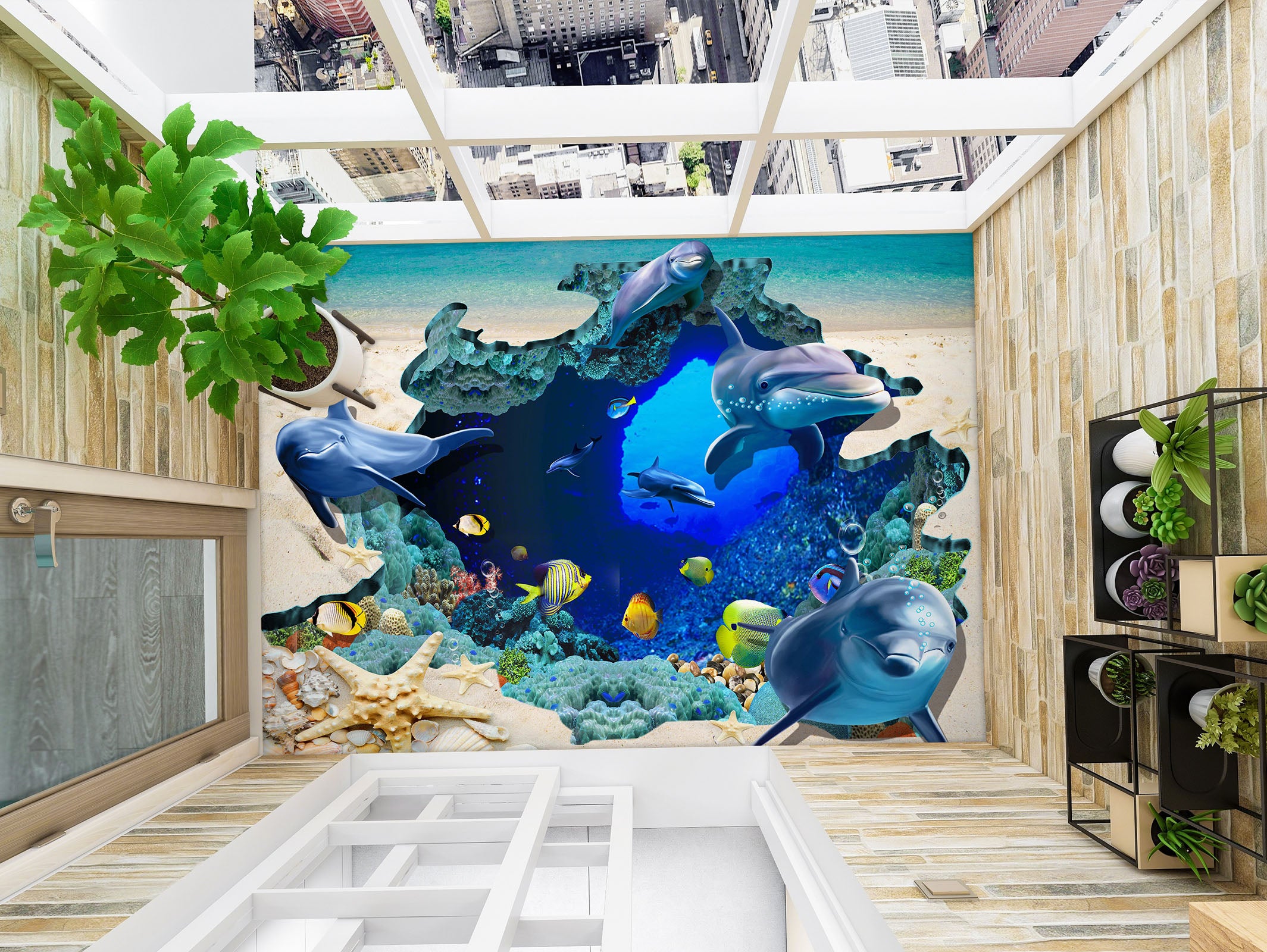 3D Dolphin Happiness 769 Floor Mural  Wallpaper Murals Rug & Mat Print Epoxy waterproof bath floor
