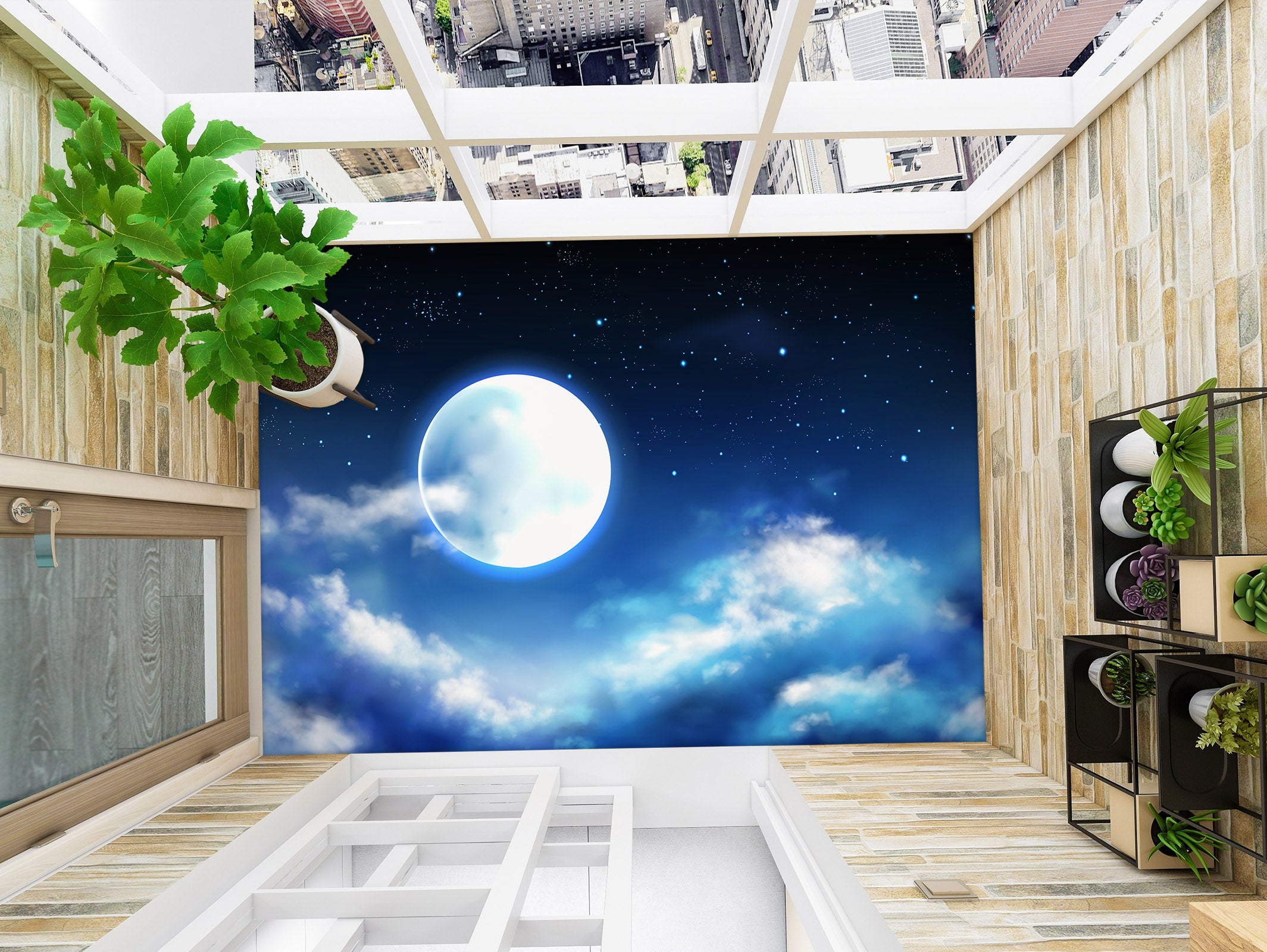 3D Gentle White Moon 1208 Floor Mural