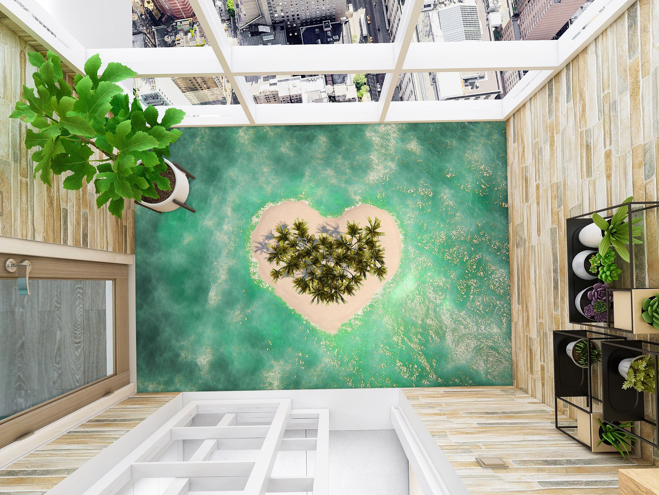 3D Cute Love Island 743 Floor Mural  Wallpaper Murals Rug & Mat Print Epoxy waterproof bath floor