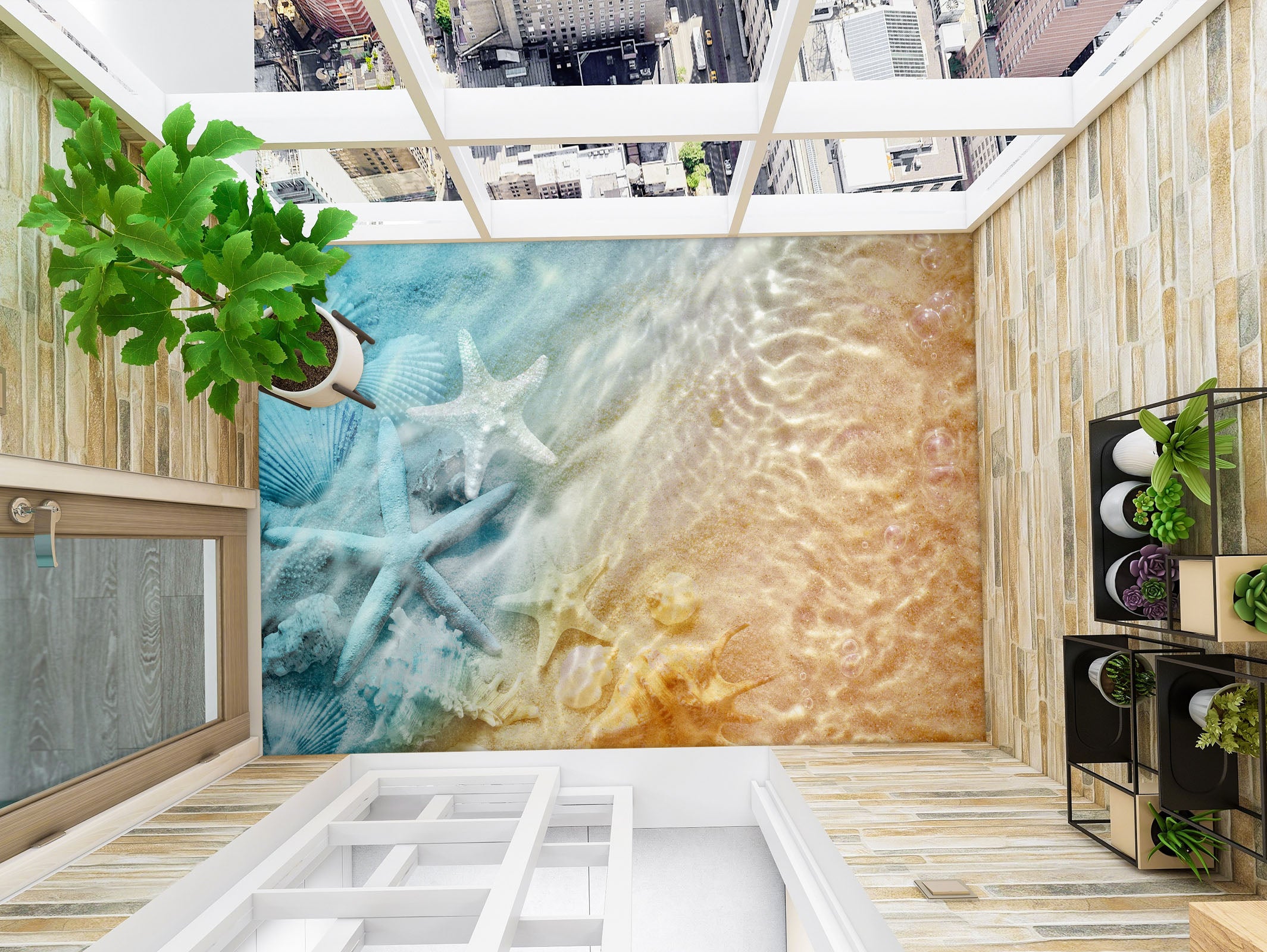 3D Light Blue Starfish 384 Floor Mural  Wallpaper Murals Rug & Mat Print Epoxy waterproof bath floor