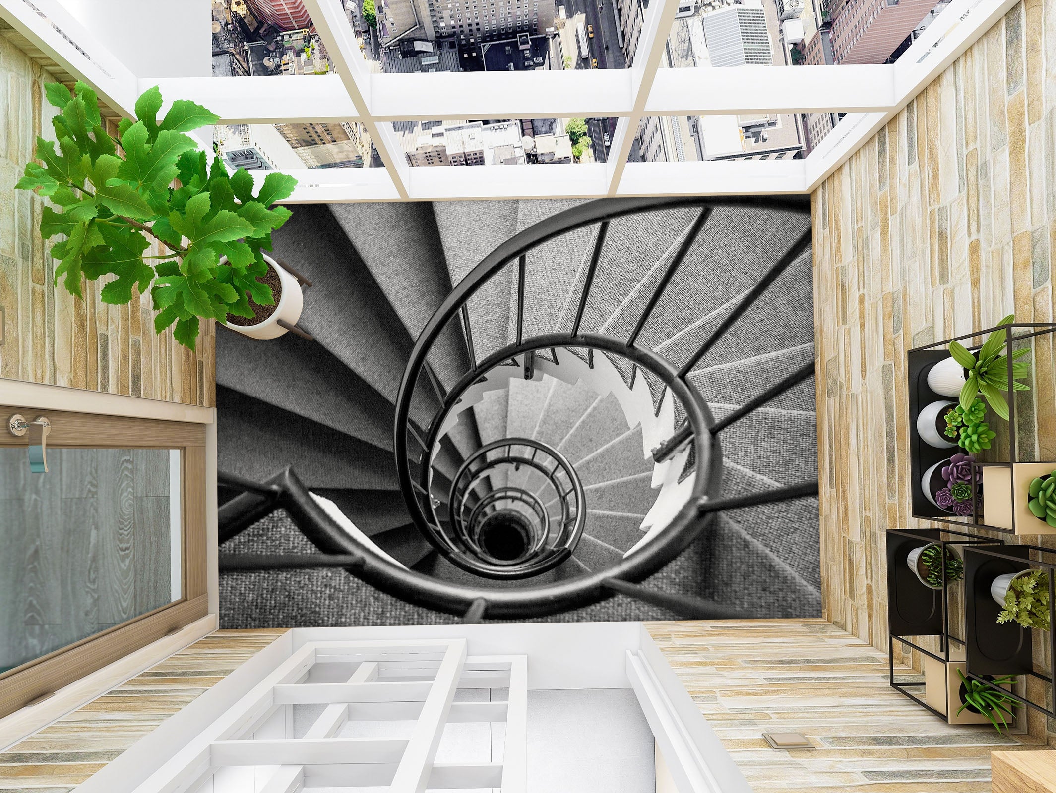 3D Grey Spiral Staircase 814 Floor Mural  Wallpaper Murals Rug & Mat Print Epoxy waterproof bath floor