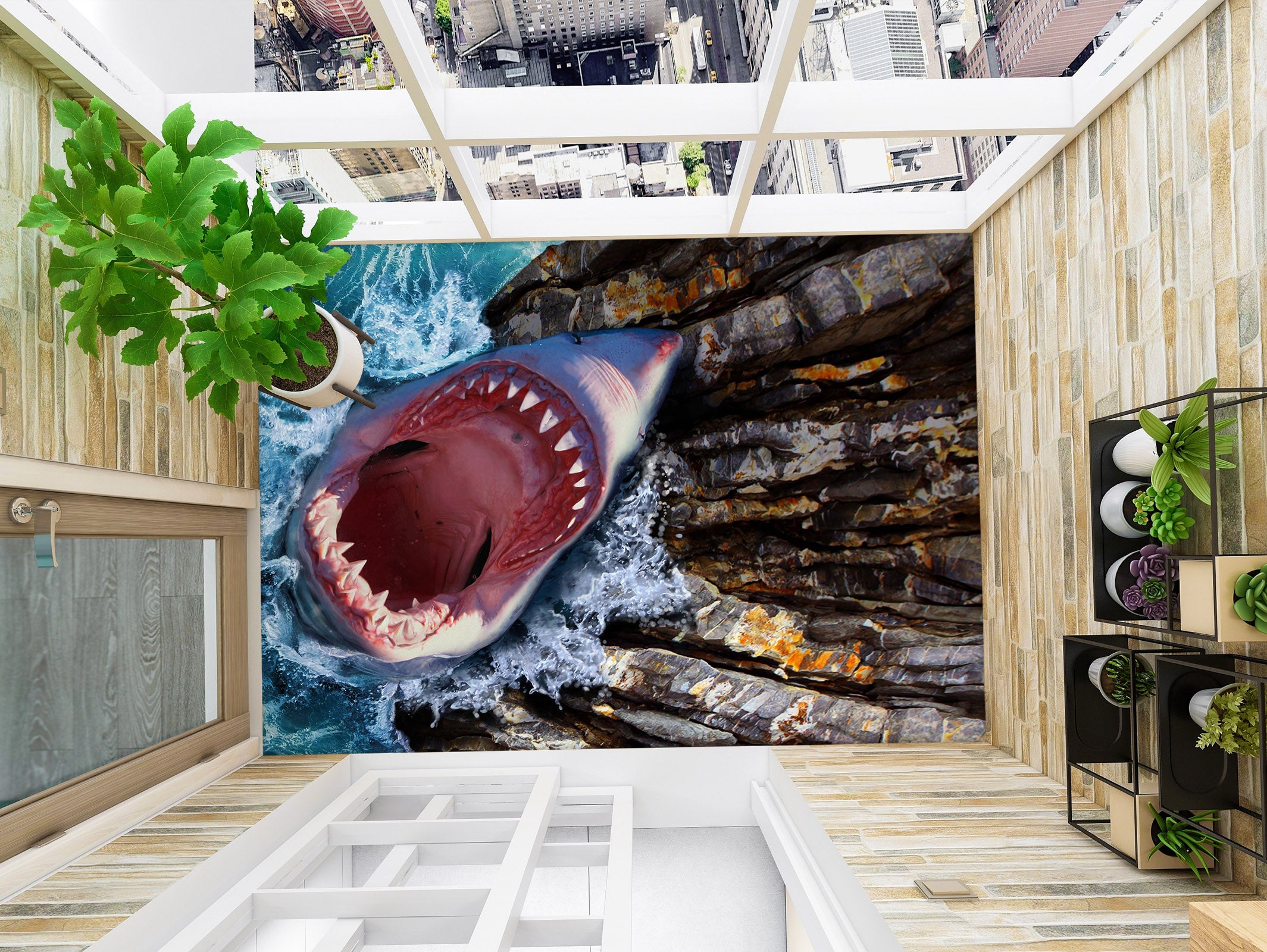 3D Ferocious Shark 719 Floor Mural
