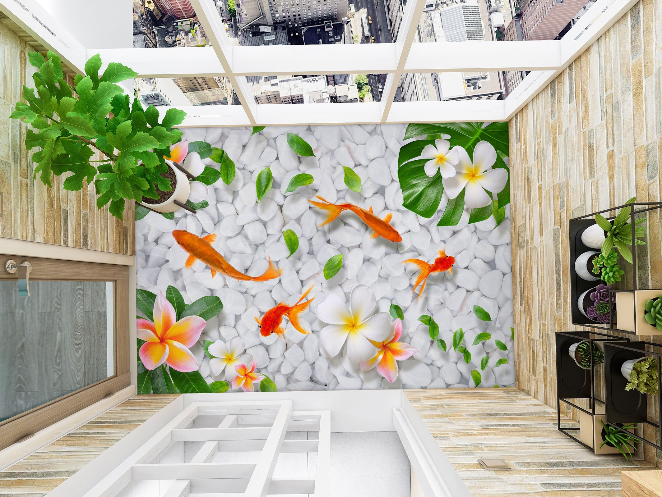 3D Goldfish And Flowers 276 Floor Mural  Wallpaper Murals Rug & Mat Print Epoxy waterproof bath floor