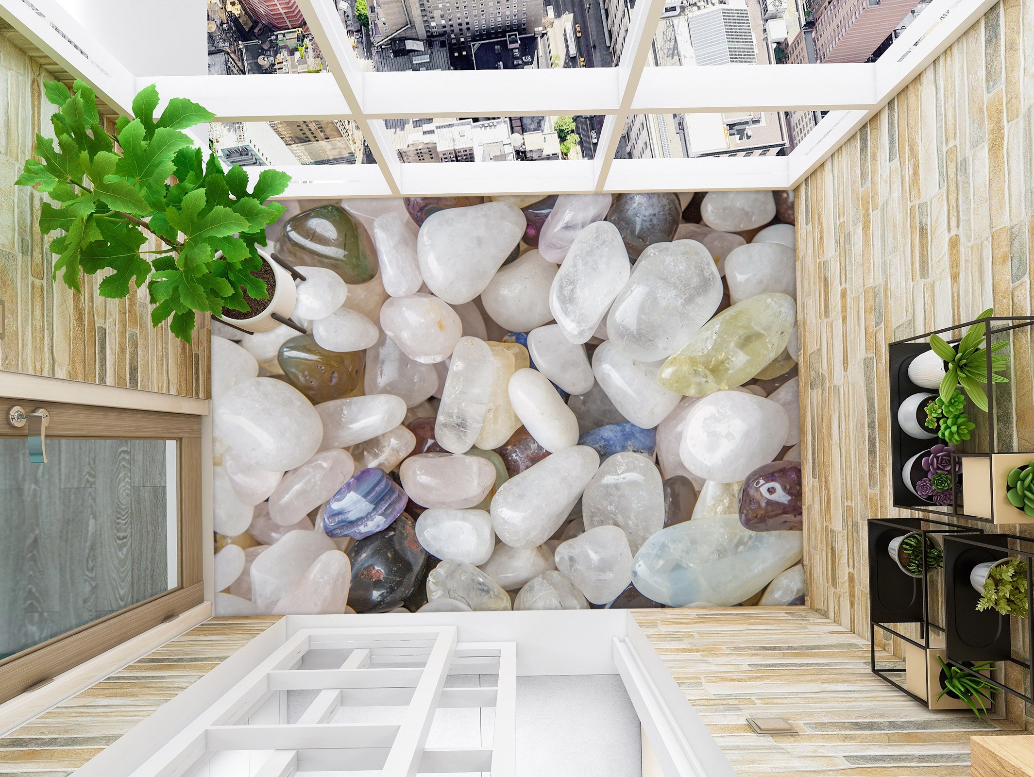 3D White Transparent Pebbles 823 Floor Mural  Wallpaper Murals Rug & Mat Print Epoxy waterproof bath floor