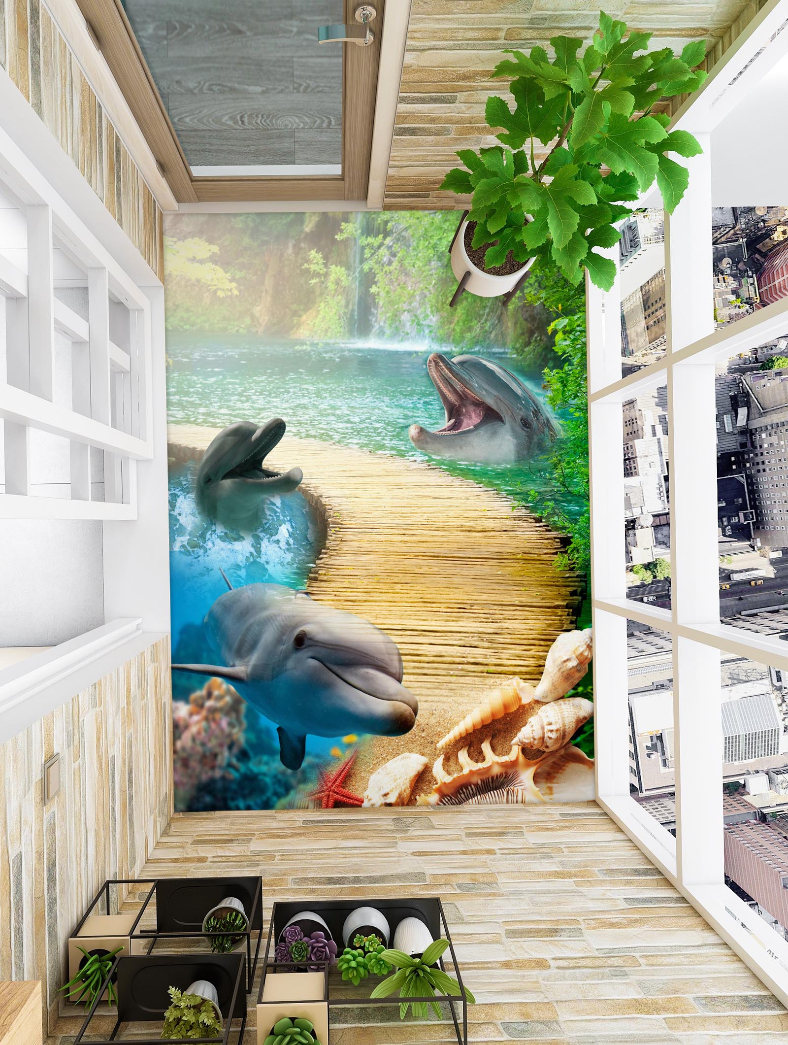 3D Dolphin Happiness 181 Floor Mural  Wallpaper Murals Rug & Mat Print Epoxy waterproof bath floor