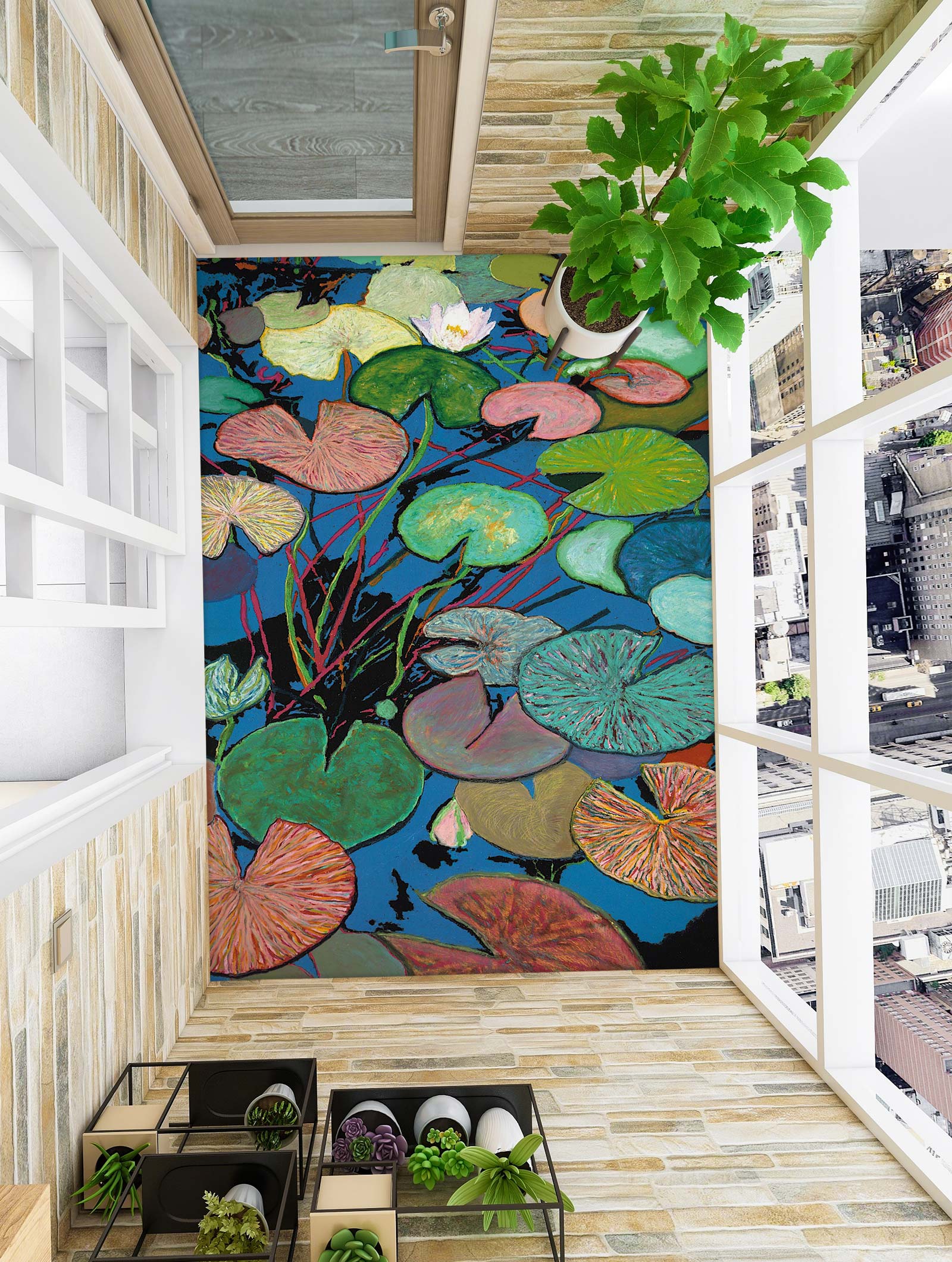 3D Lotus Leaf Pattern Painting 96126 Allan P. Friedlander Floor Mural  Wallpaper Murals Self-Adhesive Removable Print Epoxy