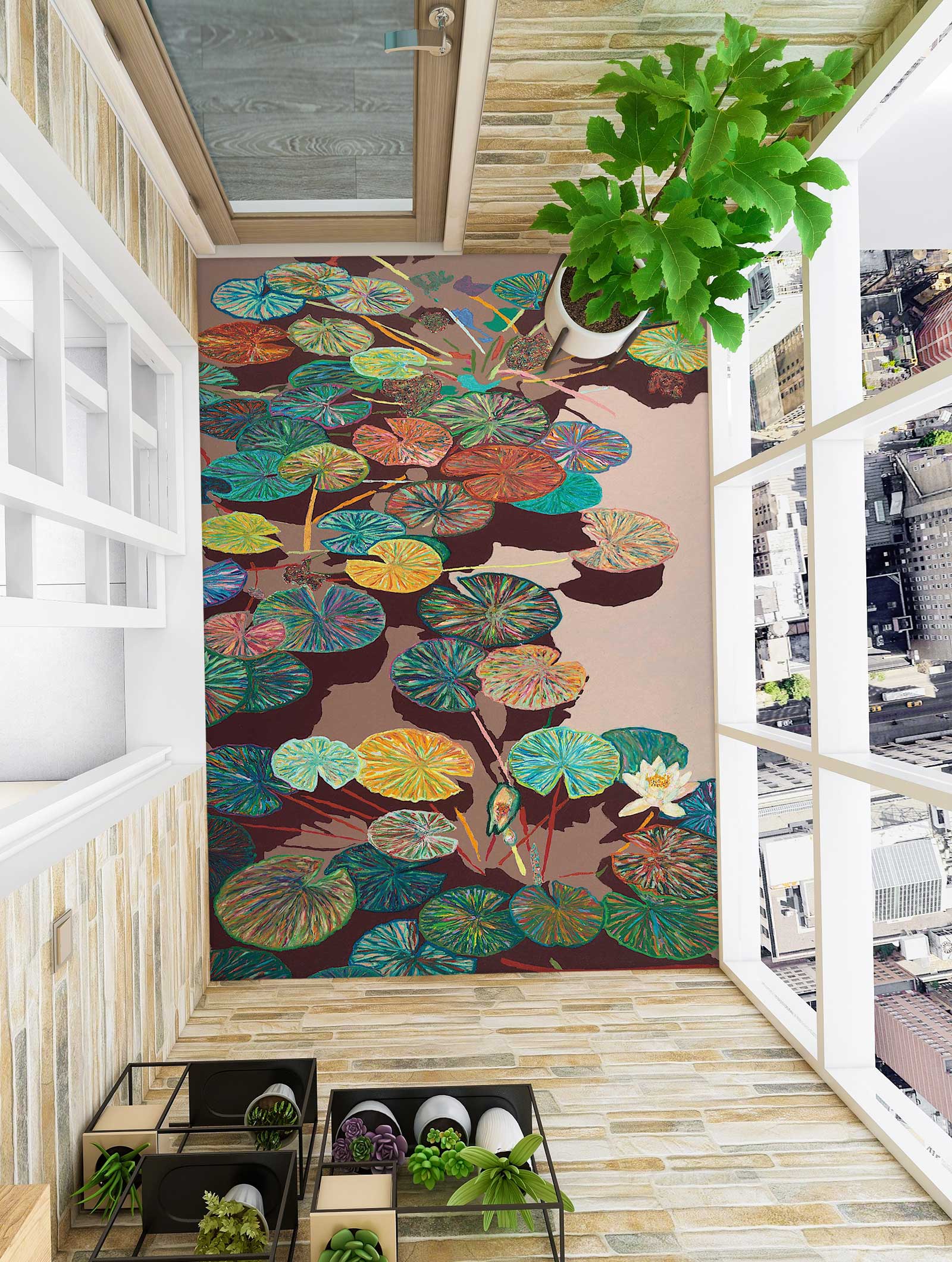 3D Lotus Pond Leaf Pattern 96116 Allan P. Friedlander Floor Mural  Wallpaper Murals Self-Adhesive Removable Print Epoxy