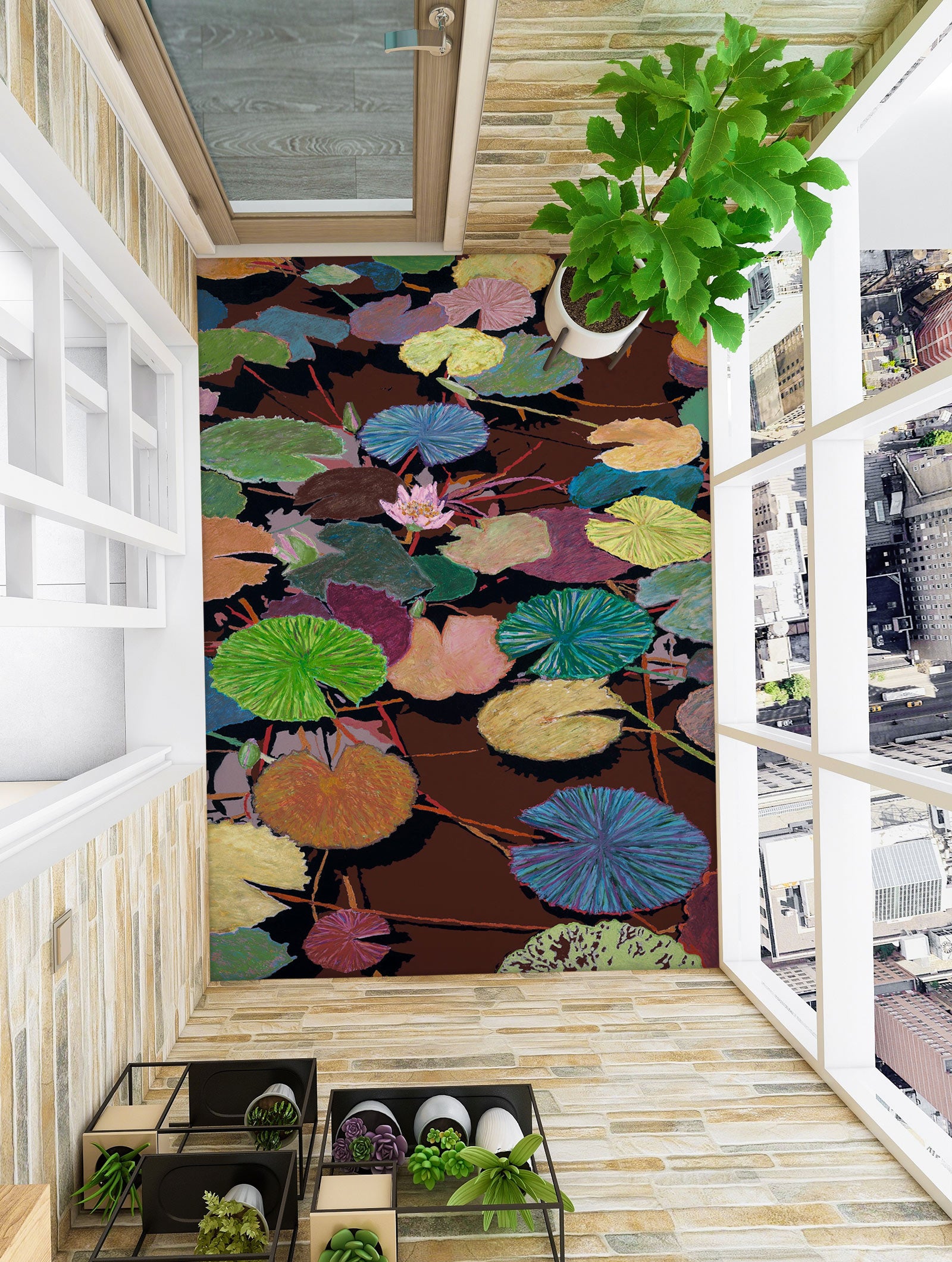 3D Color Lotus Leaf Painting 96106 Allan P. Friedlander Floor Mural  Wallpaper Murals Self-Adhesive Removable Print Epoxy