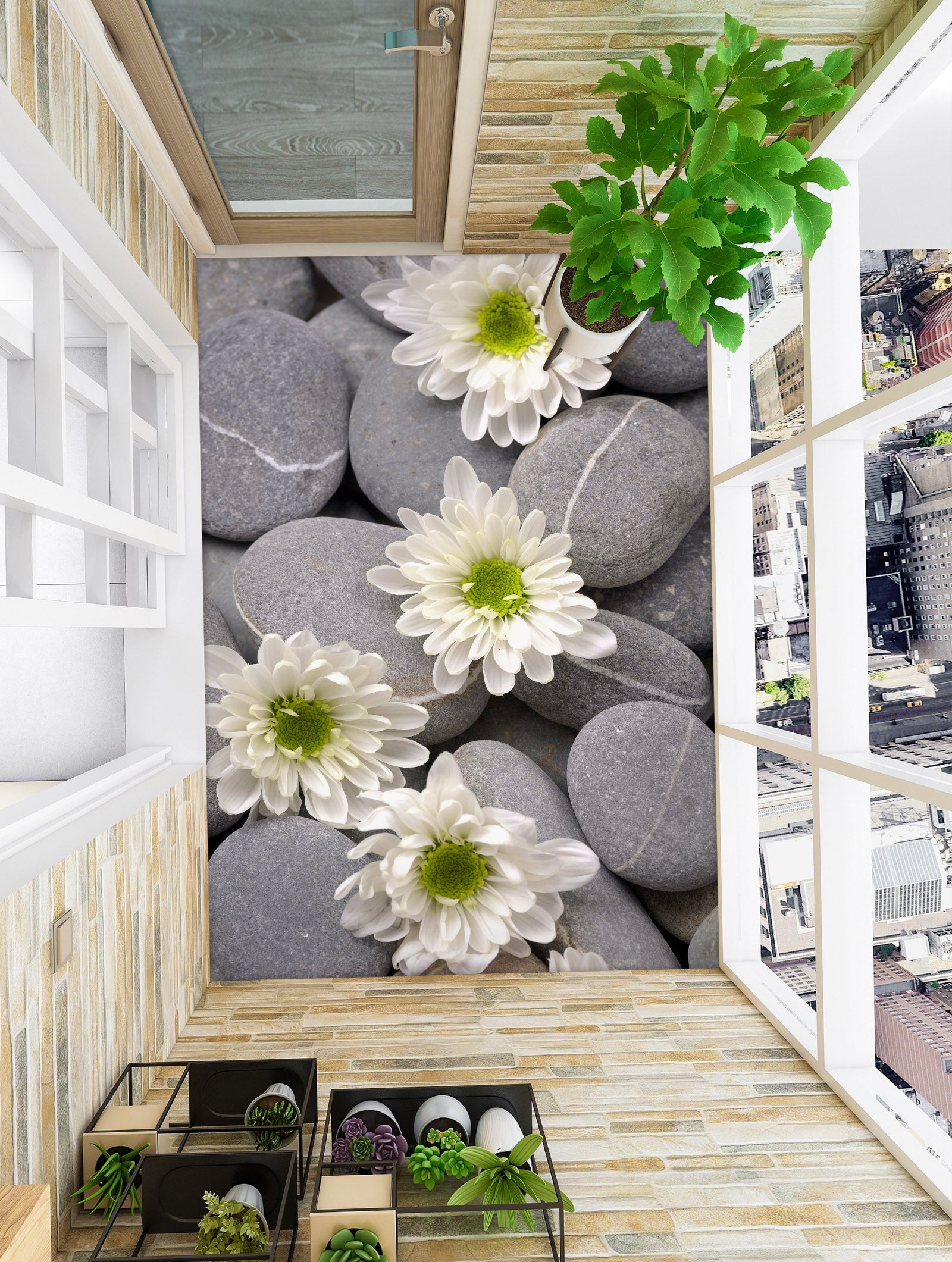 3D White Chrysanthemum 390 Floor Mural  Wallpaper Murals Rug & Mat Print Epoxy waterproof bath floor