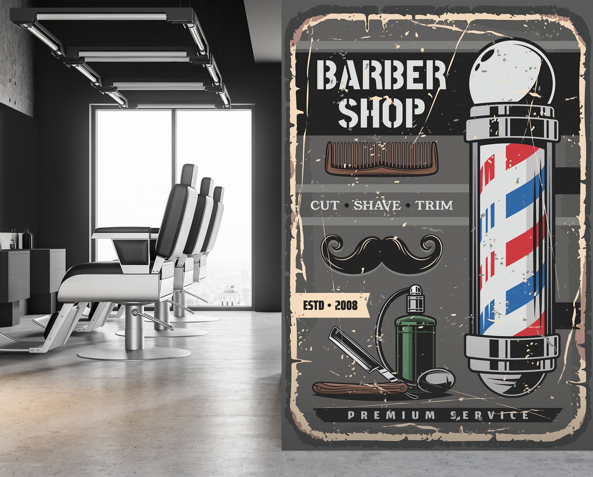 3D Color Bar Beard 115217 Barber Shop Wall Murals