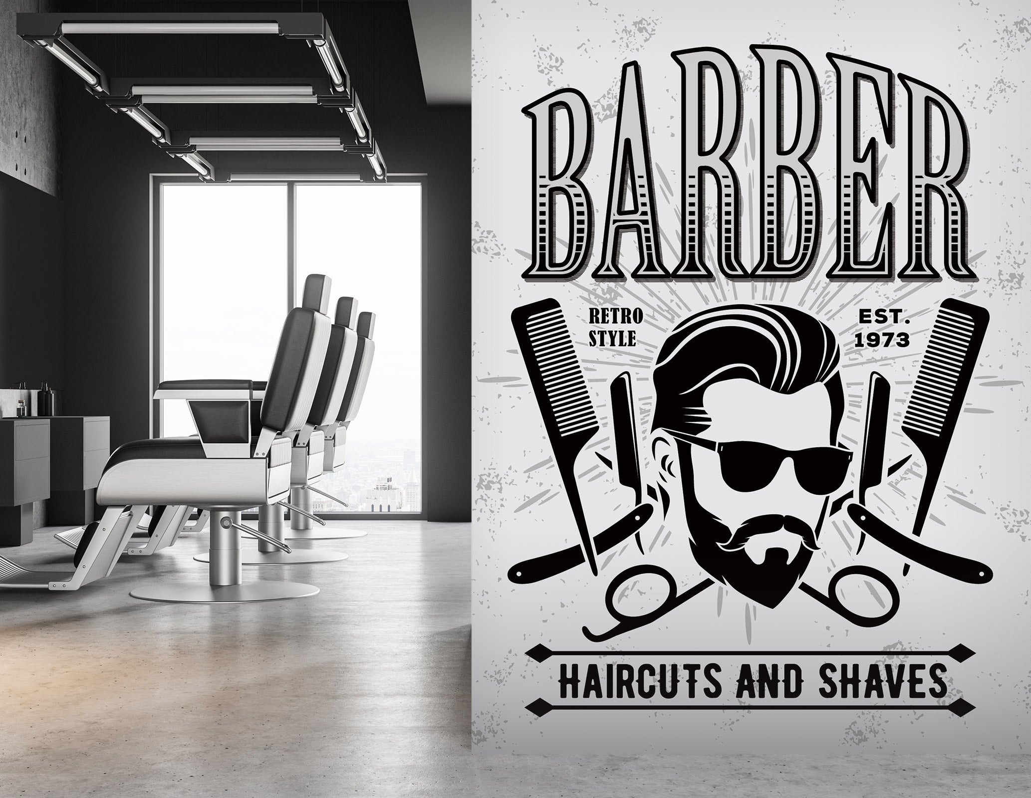 3D Haircut Comb 115220 Barber Shop Wall Murals