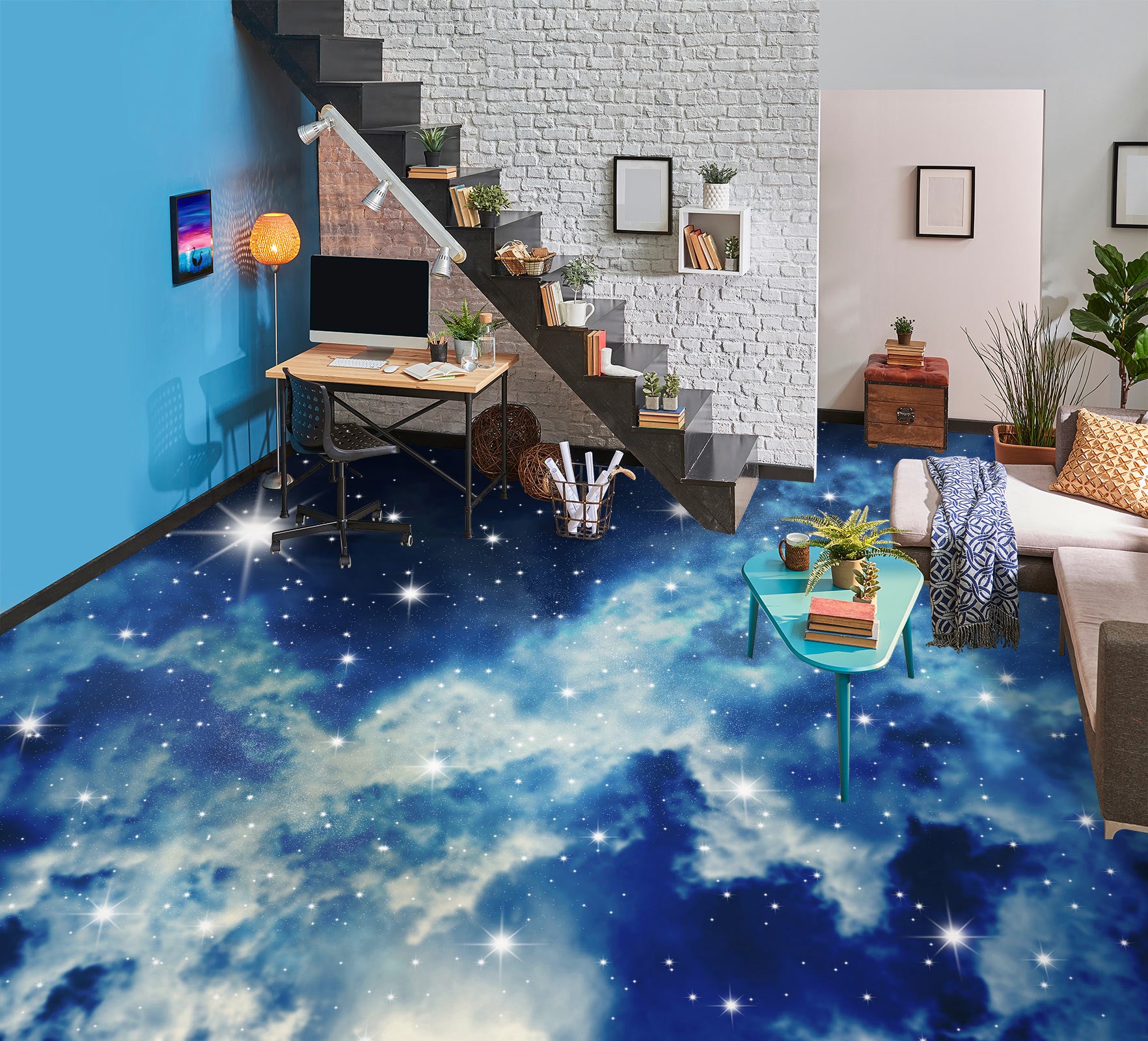 3D Dreamy Blue Clouds 1351 Floor Mural  Wallpaper Murals Self-Adhesive Removable Print Epoxy