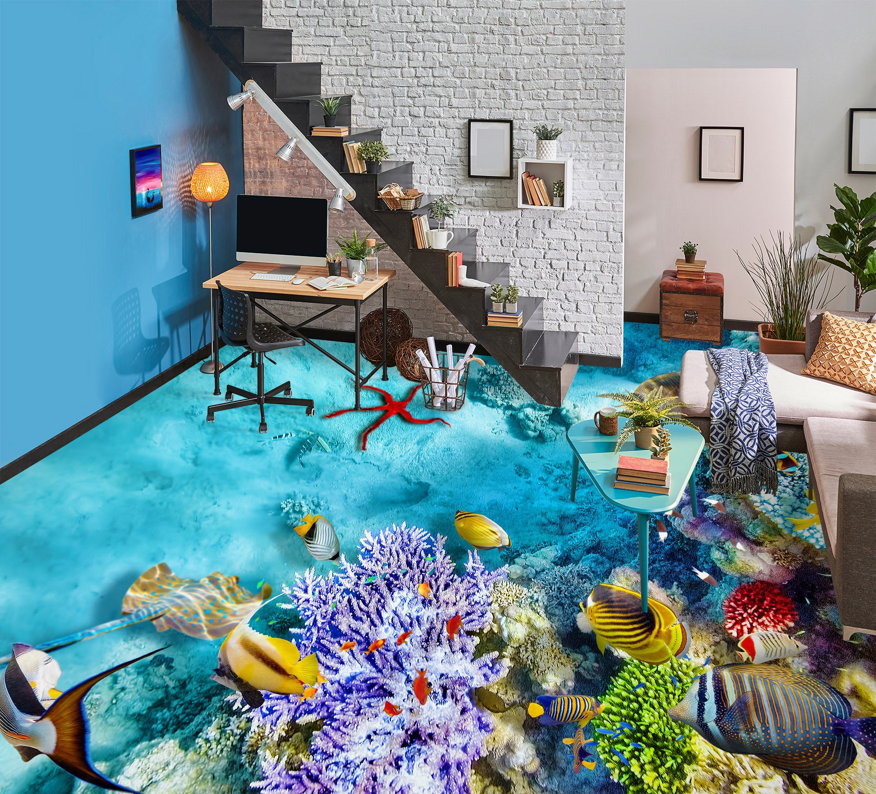 3D Light Purple Coral 1421 Floor Mural  Wallpaper Murals Self-Adhesive Removable Print Epoxy