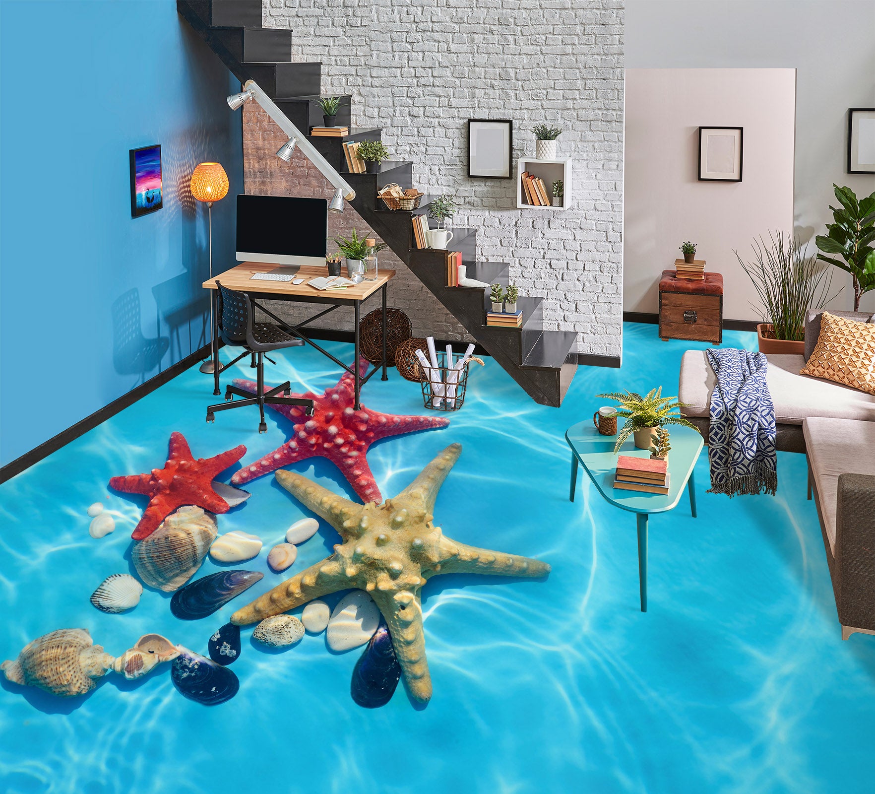 3D Fun Big Starfish 344 Floor Mural  Wallpaper Murals Rug & Mat Print Epoxy waterproof bath floor
