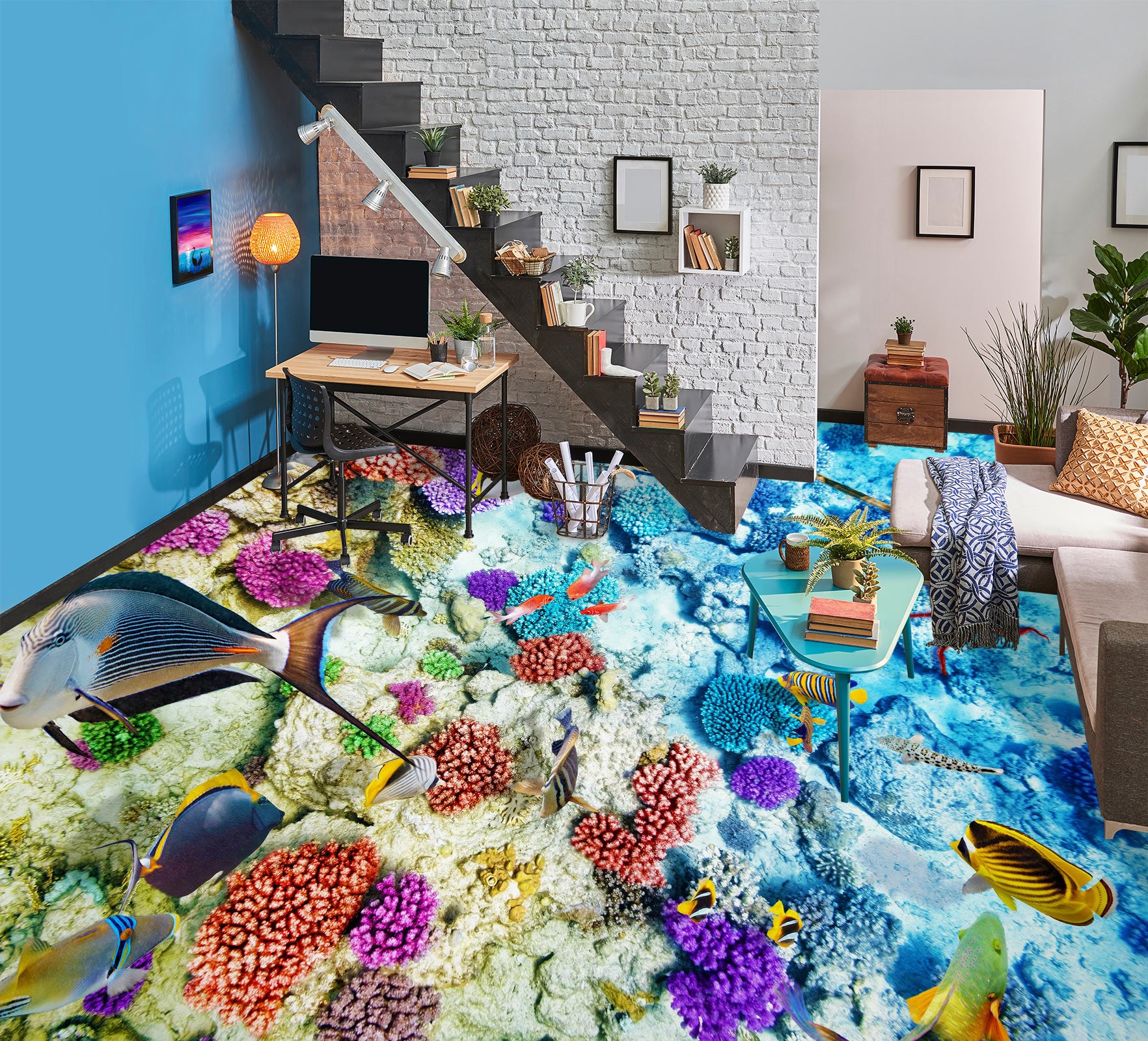 3D Funny Fish 624 Floor Mural  Wallpaper Murals Rug & Mat Print Epoxy waterproof bath floor