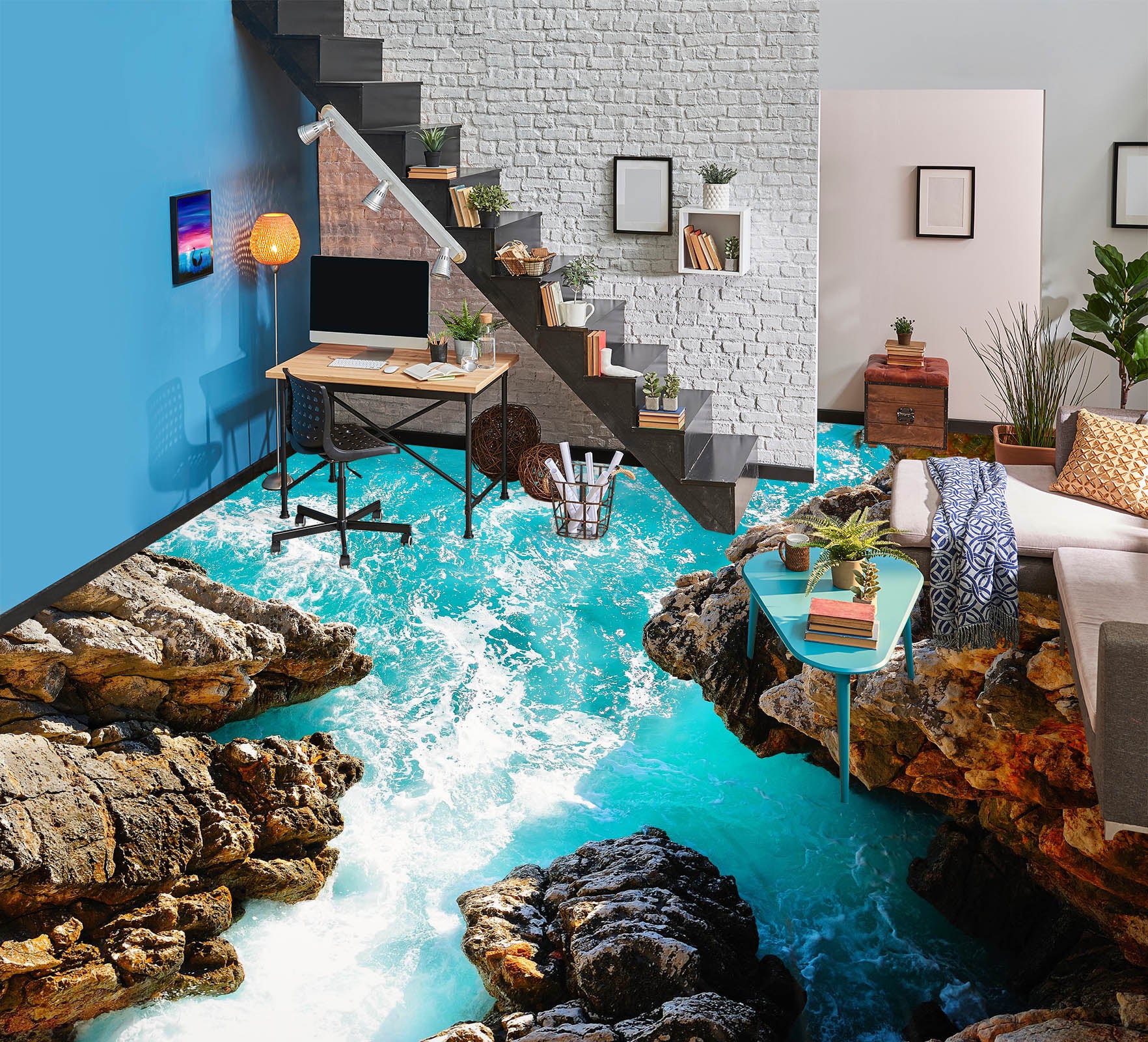 3D Reef And Blue Sea 302 Floor Mural  Wallpaper Murals Rug & Mat Print Epoxy waterproof bath floor