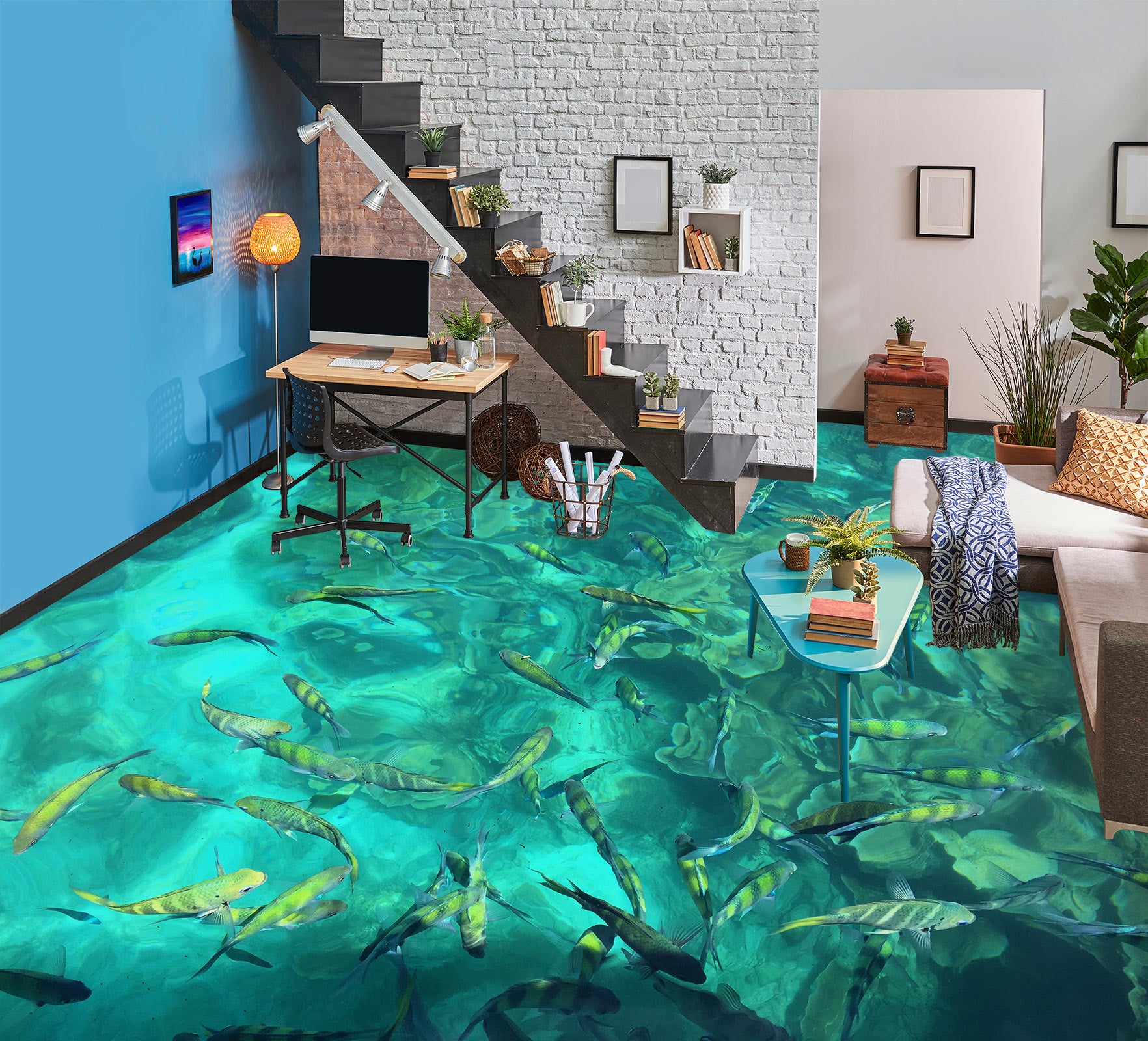 3D Fluorescent Green Lake 670 Floor Mural  Wallpaper Murals Rug & Mat Print Epoxy waterproof bath floor