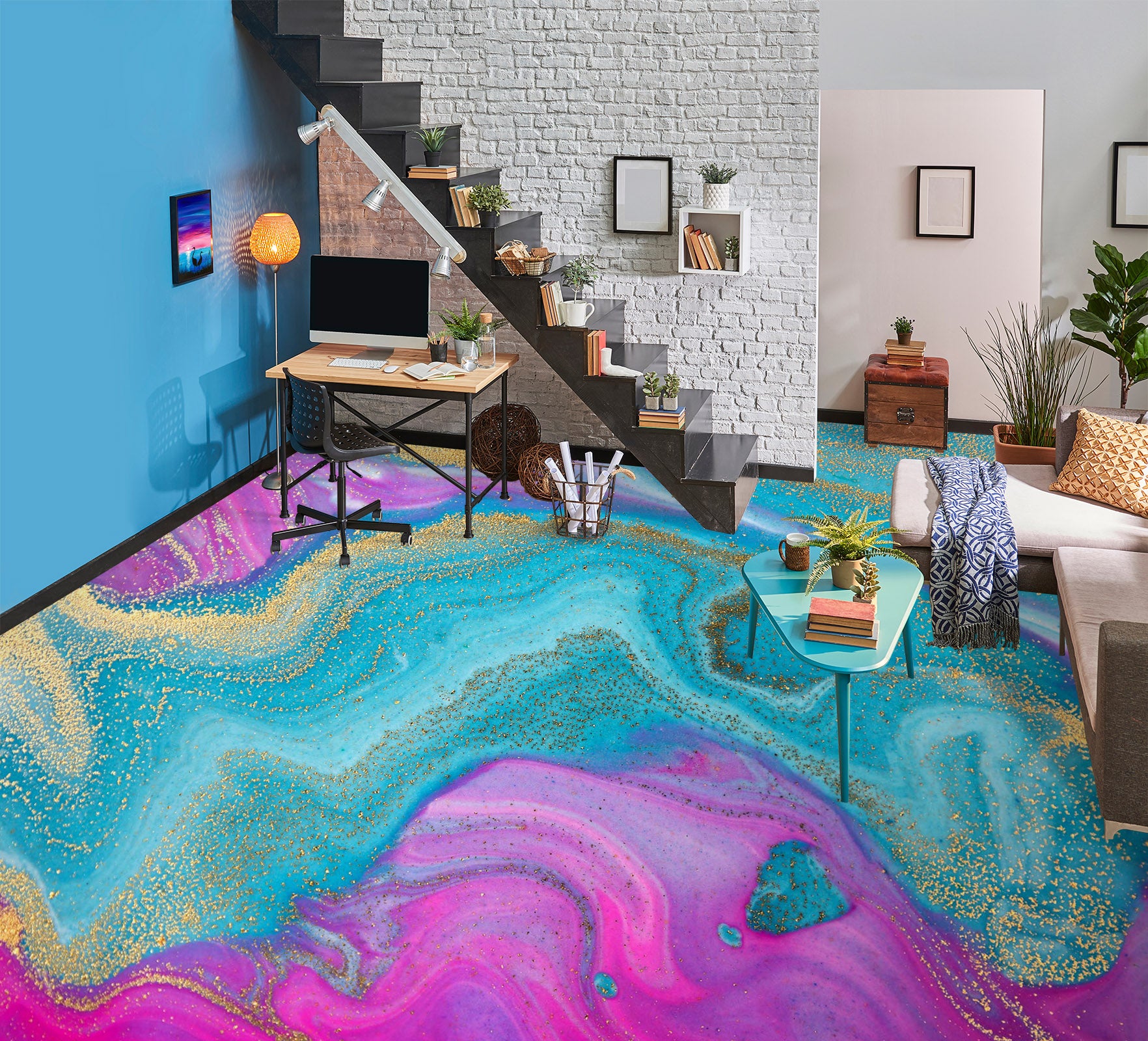 3D Abstract Blue Pink 922 Floor Mural  Wallpaper Murals Rug & Mat Print Epoxy waterproof bath floor