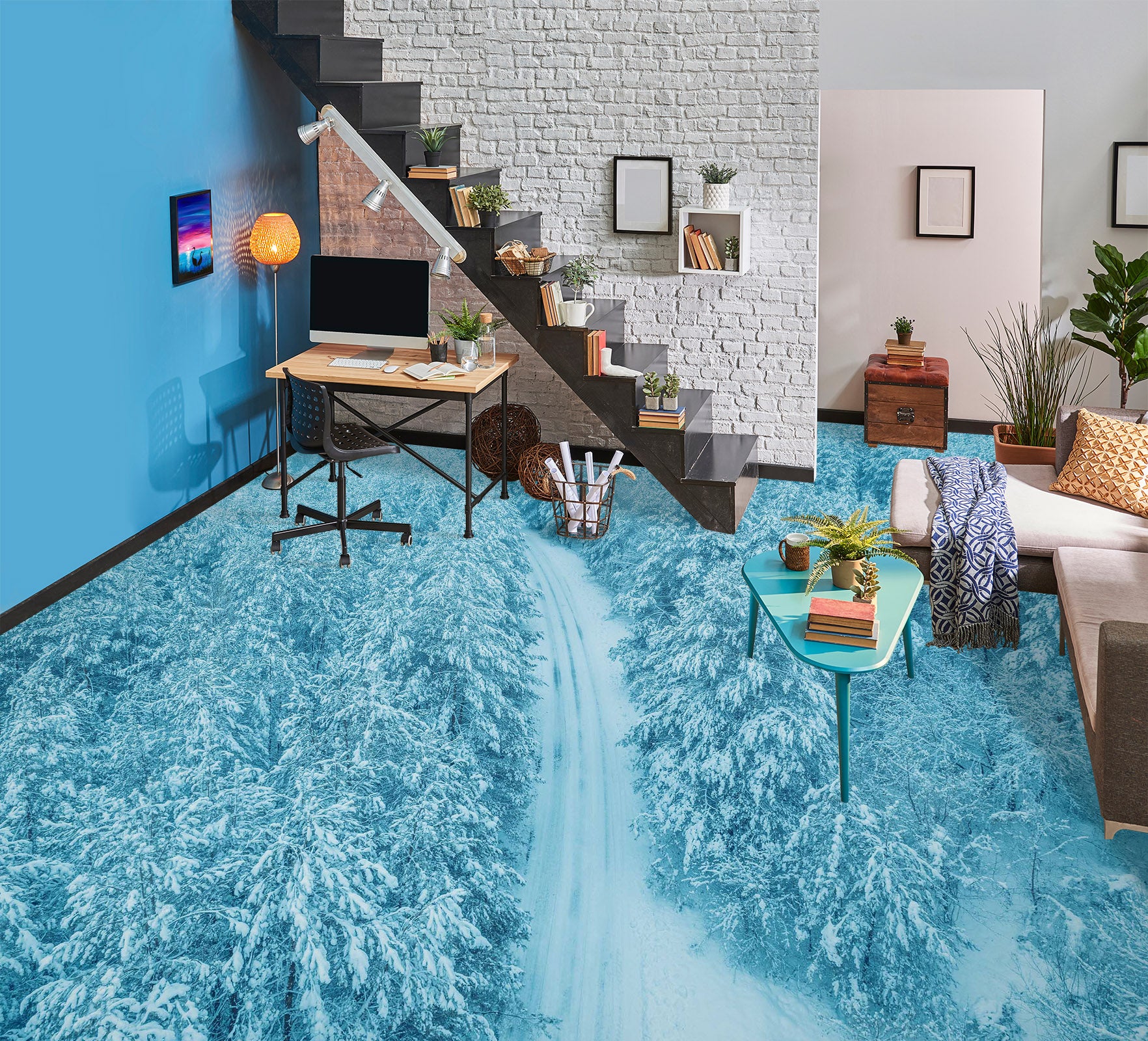 3D Blue Snow Forest 879 Floor Mural  Wallpaper Murals Rug & Mat Print Epoxy waterproof bath floor