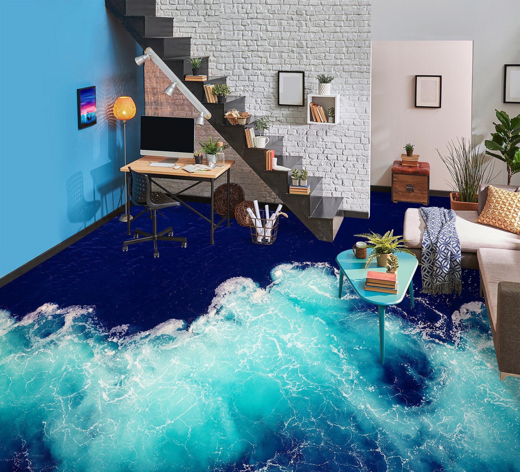 3D Intense Deep Blue Waves 556 Floor Mural  Wallpaper Murals Rug & Mat Print Epoxy waterproof bath floor