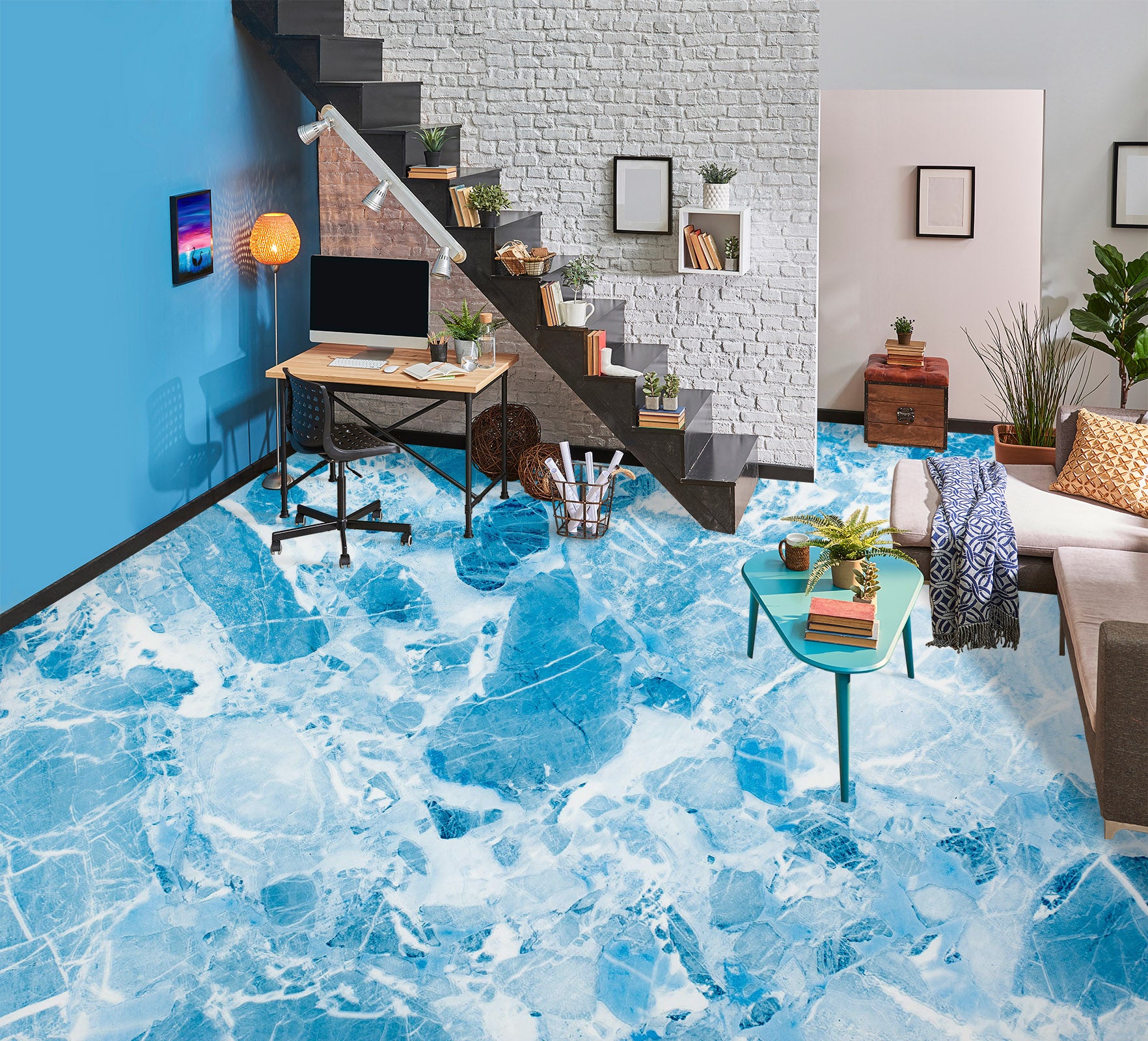 3D Fantasy Blue Ice Cubes 811 Floor Mural