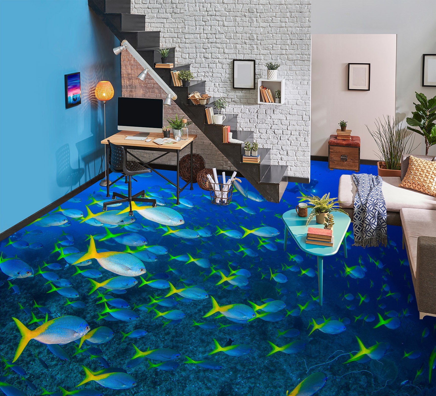 3D Fluorescent Green Fish Tail 741 Floor Mural  Wallpaper Murals Rug & Mat Print Epoxy waterproof bath floor