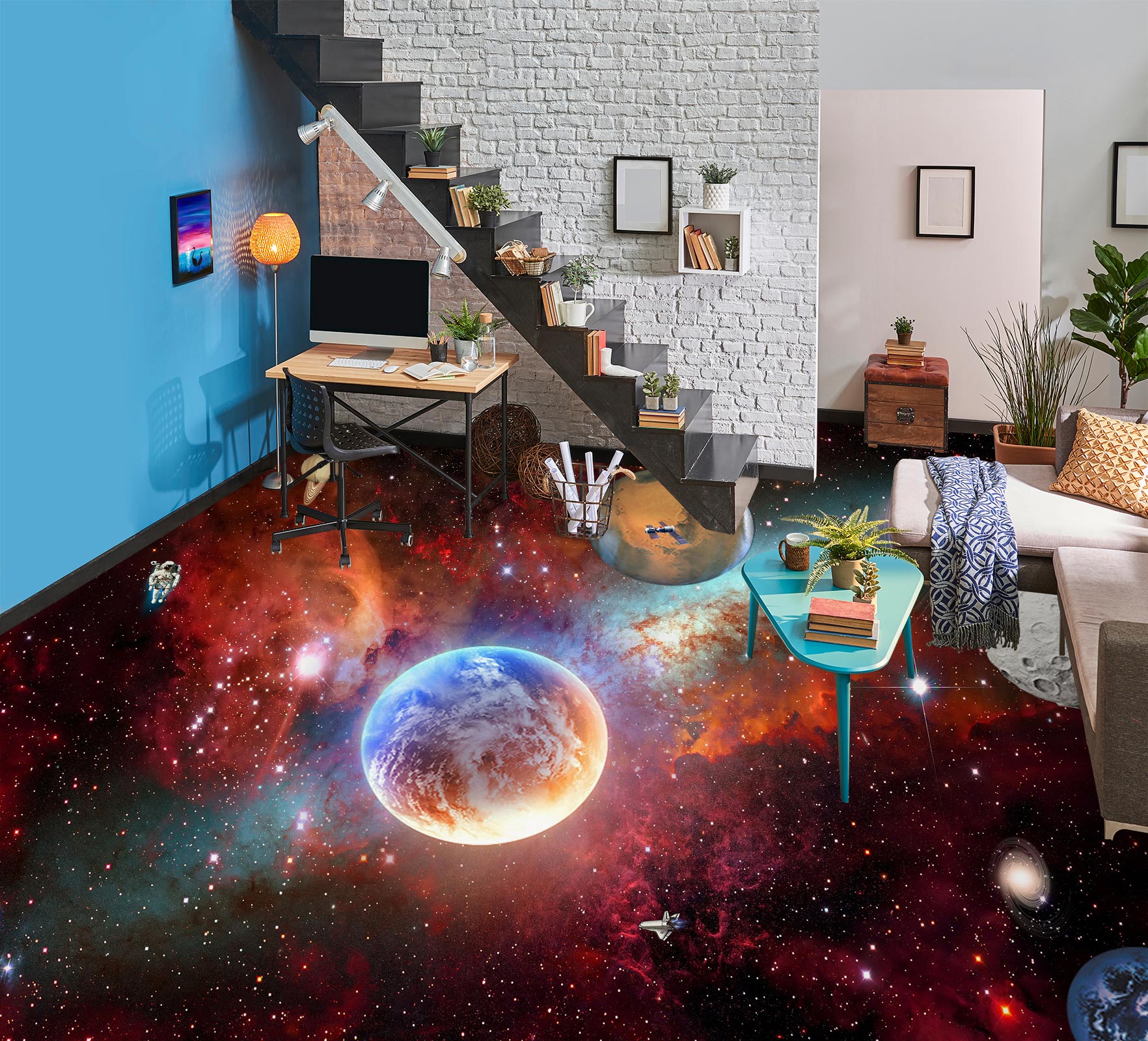 3D Two-color Planet 426 Floor Mural  Wallpaper Murals Rug & Mat Print Epoxy waterproof bath floor