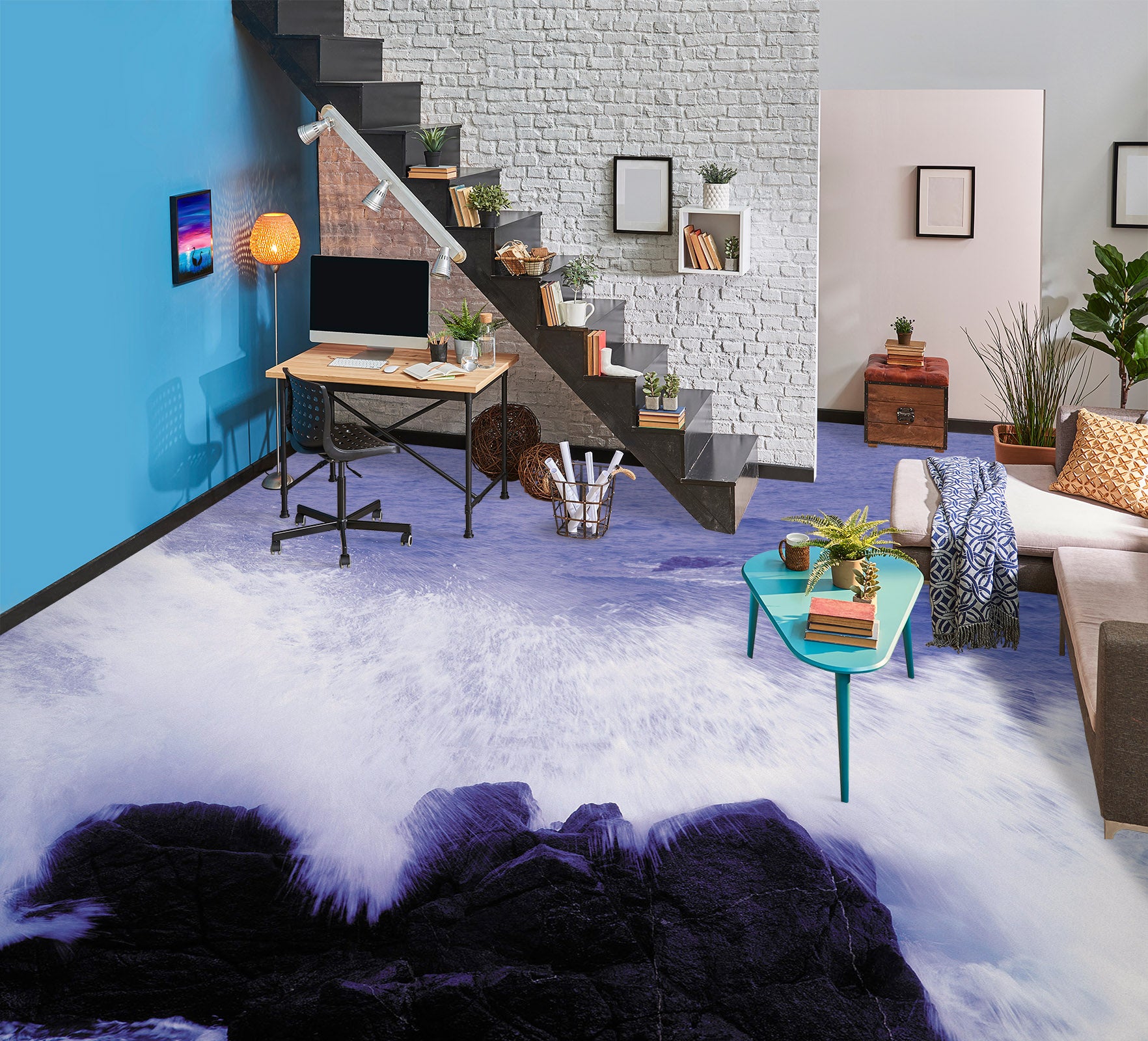 3D Dreamy Purple Sea 1476 Floor Mural