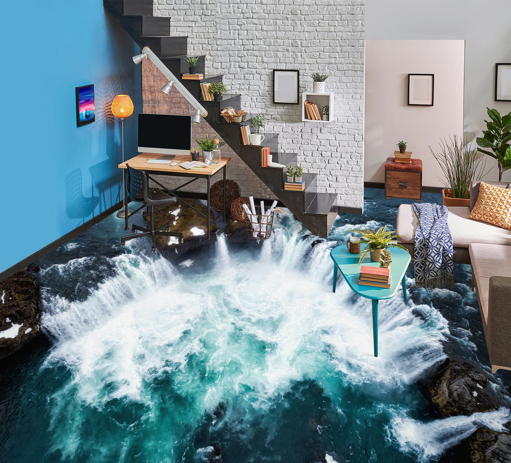 3D Fierce And Galloping Lake 354 Floor Mural  Wallpaper Murals Rug & Mat Print Epoxy waterproof bath floor