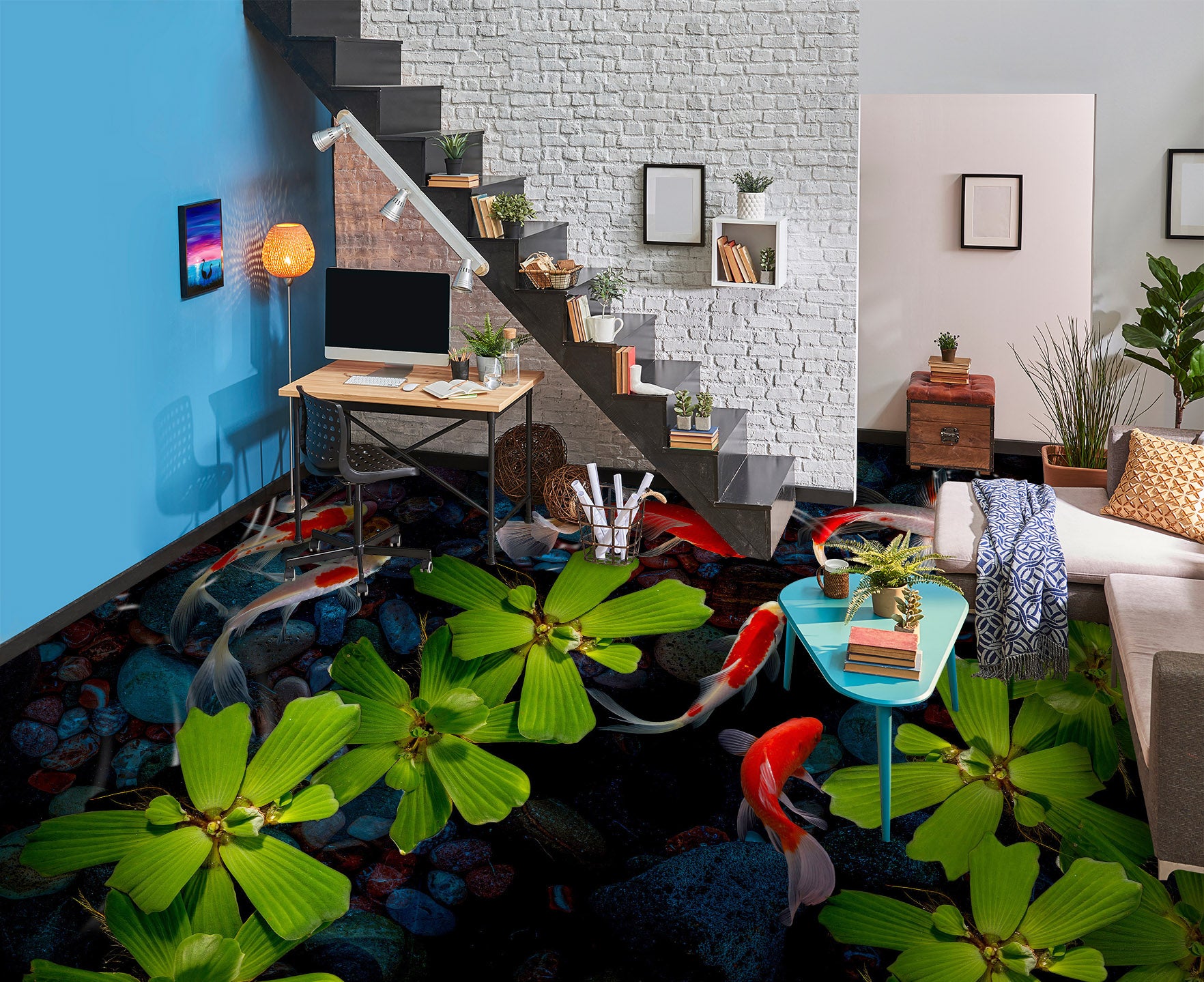 3D Water Lotus And Koi 243 Floor Mural  Wallpaper Murals Rug & Mat Print Epoxy waterproof bath floor