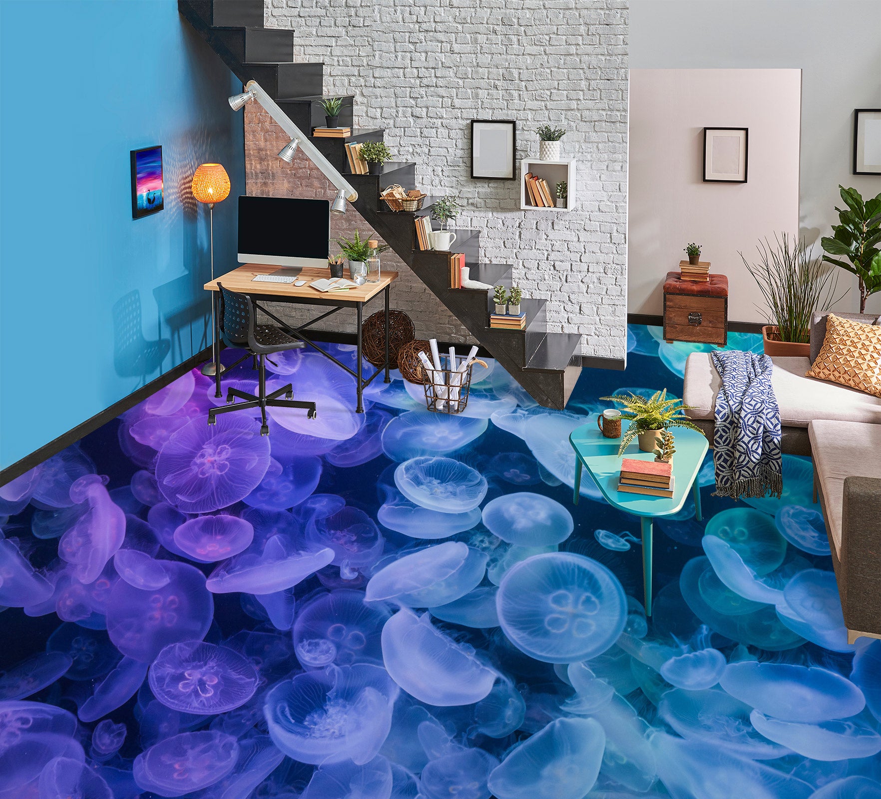 3D Purple Jellyfish 665 Floor Mural  Wallpaper Murals Rug & Mat Print Epoxy waterproof bath floor