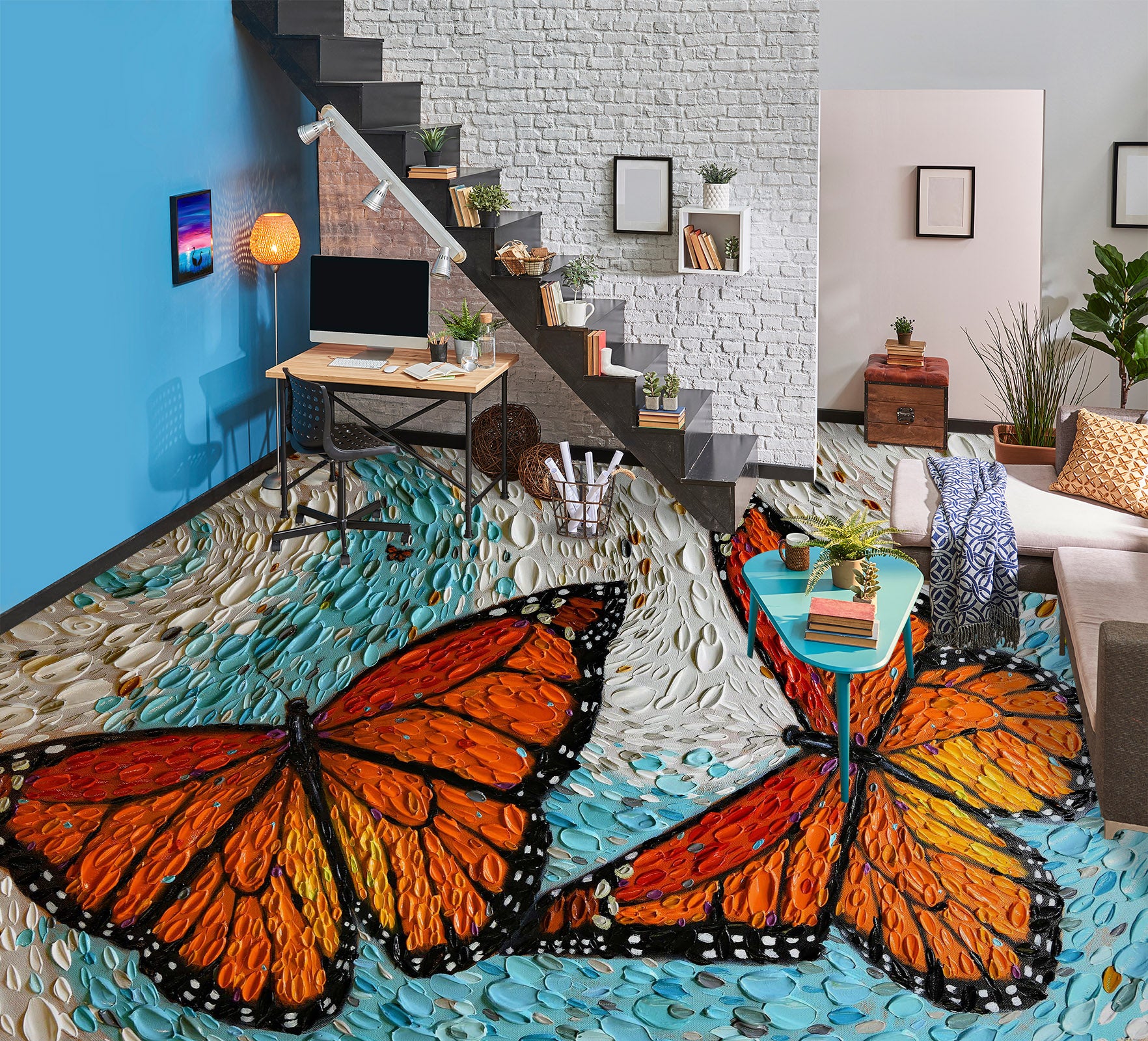 3D Two Butterflies 102174 Dena Tollefson Floor Mural  Wallpaper Murals Self-Adhesive Removable Print Epoxy