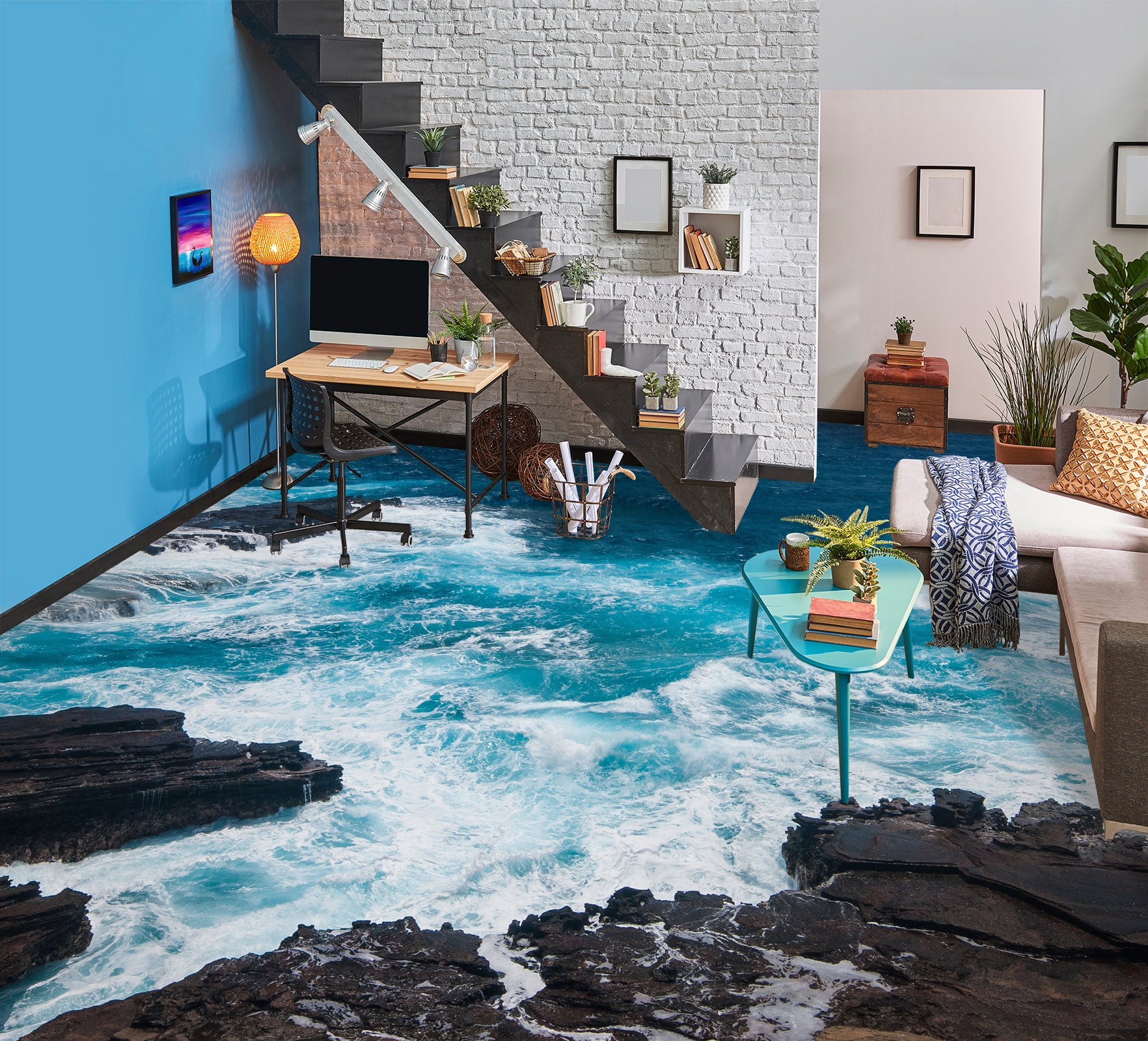 3D Black Reef 037 Floor Mural  Wallpaper Murals Rug & Mat Print Epoxy waterproof bath floor