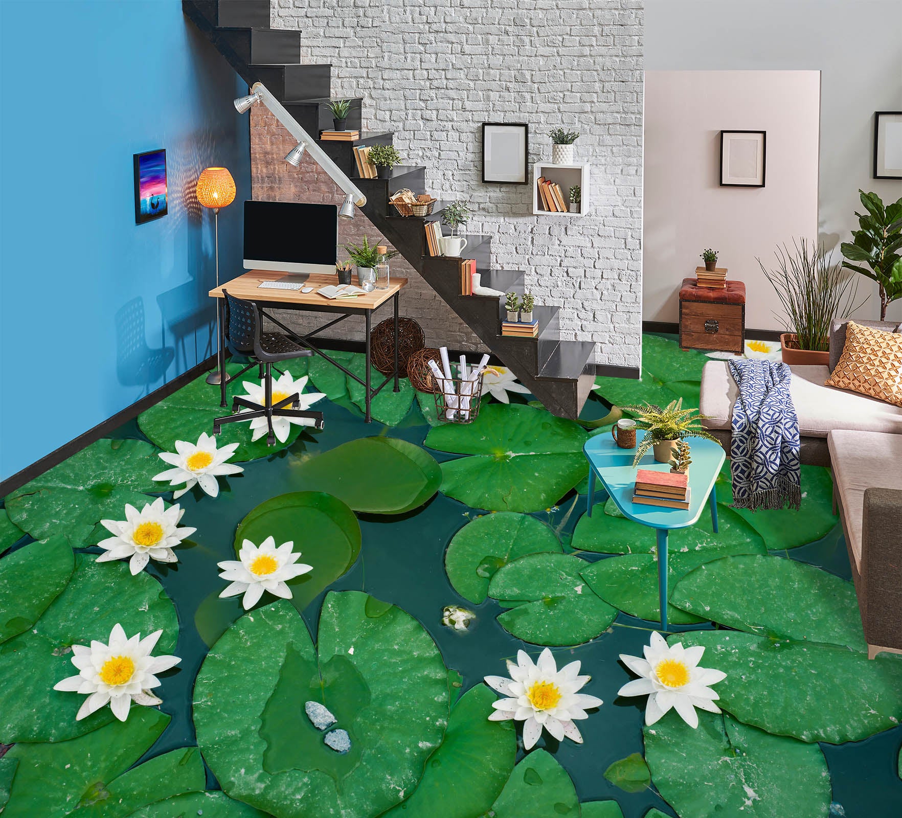 3D Gentle Water Lilies 439 Floor Mural  Wallpaper Murals Rug & Mat Print Epoxy waterproof bath floor