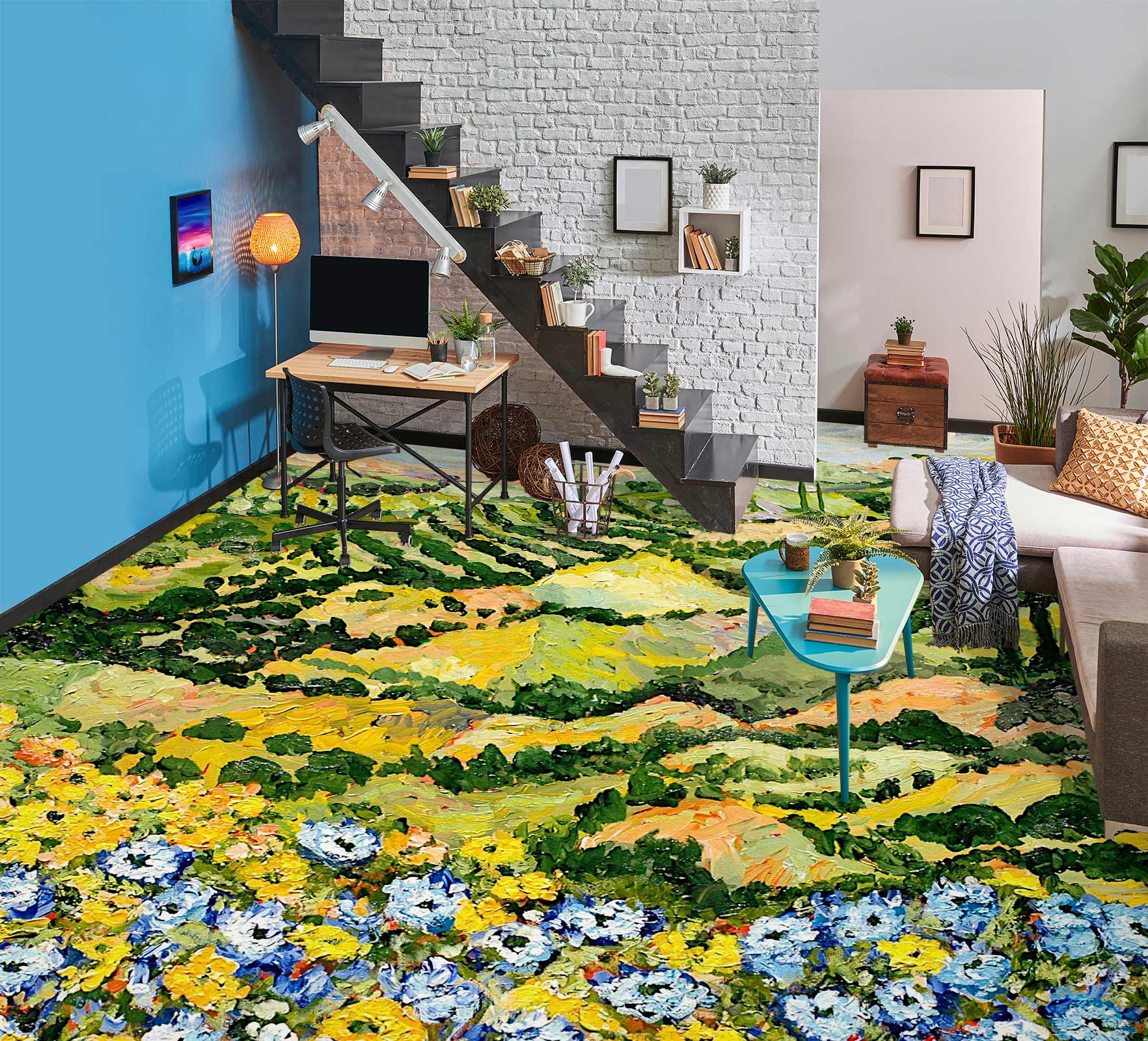 3D Flower Hillside Meadow Painting 9531 Allan P. Friedlander Floor Mural  Wallpaper Murals Self-Adhesive Removable Print Epoxy