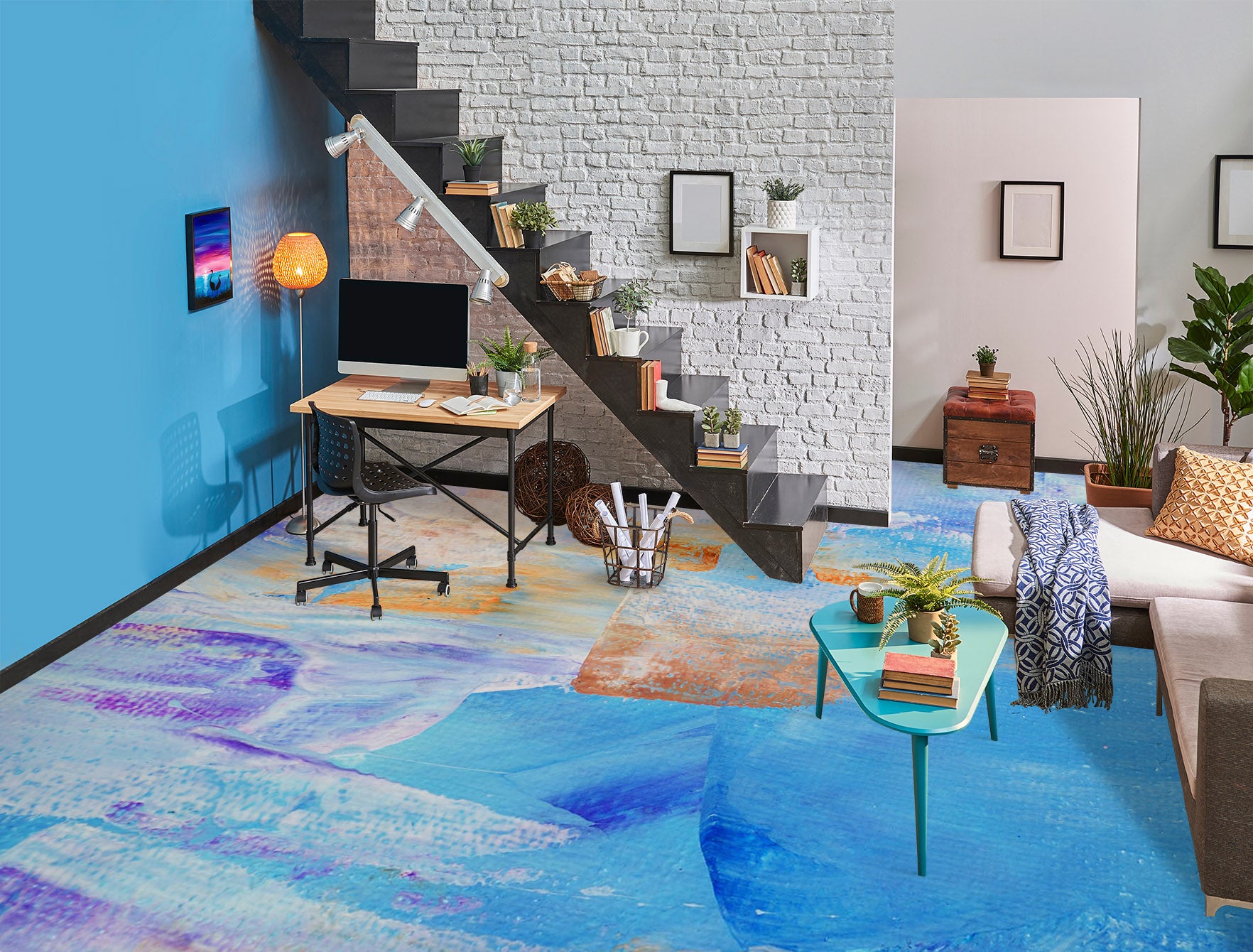 3D Fresh Blue Oil Painting 1264 Floor Mural  Wallpaper Murals Self-Adhesive Removable Print Epoxy