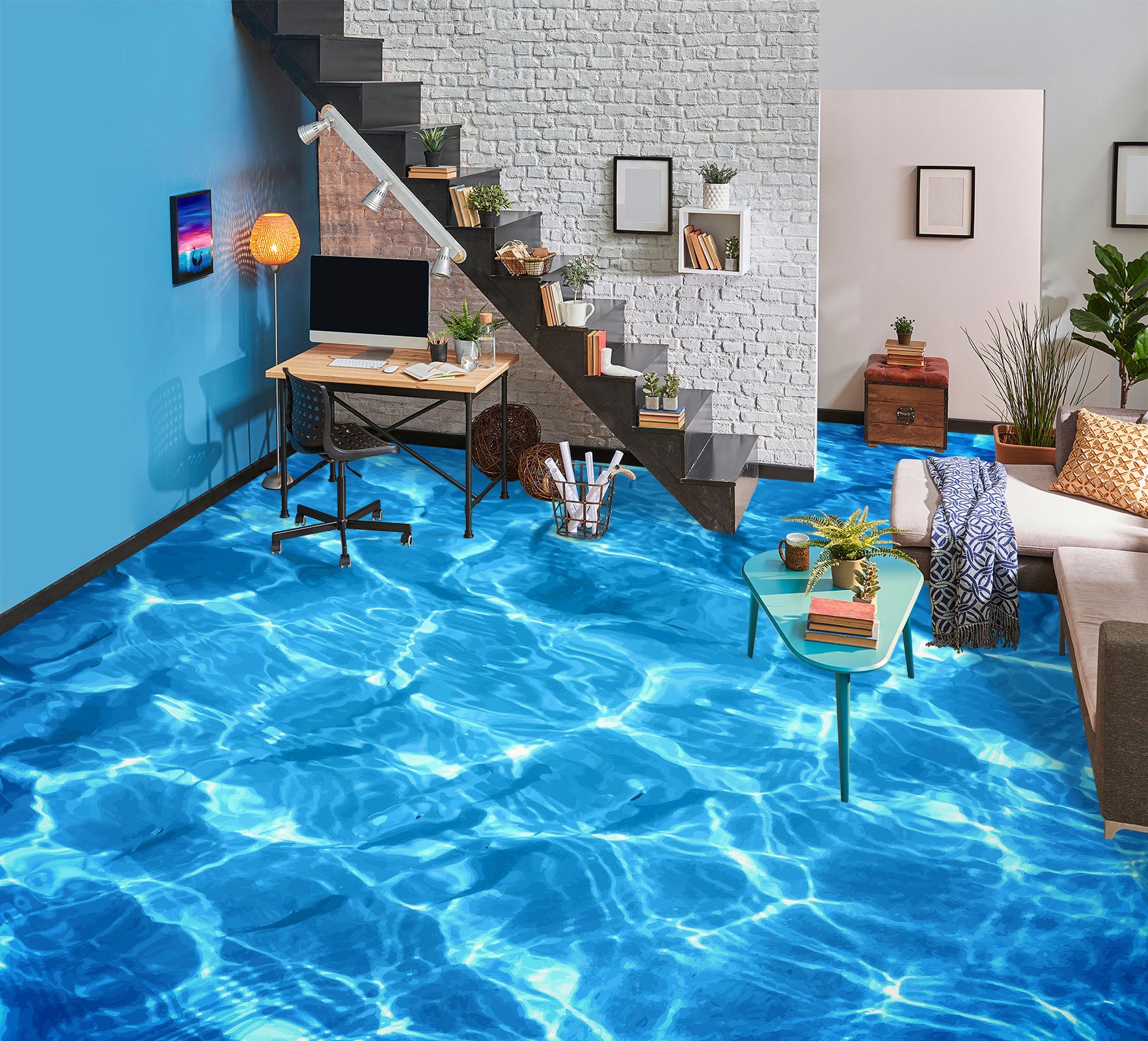 3D Blue Pond Water 1436 Floor Mural  Wallpaper Murals Self-Adhesive Removable Print Epoxy
