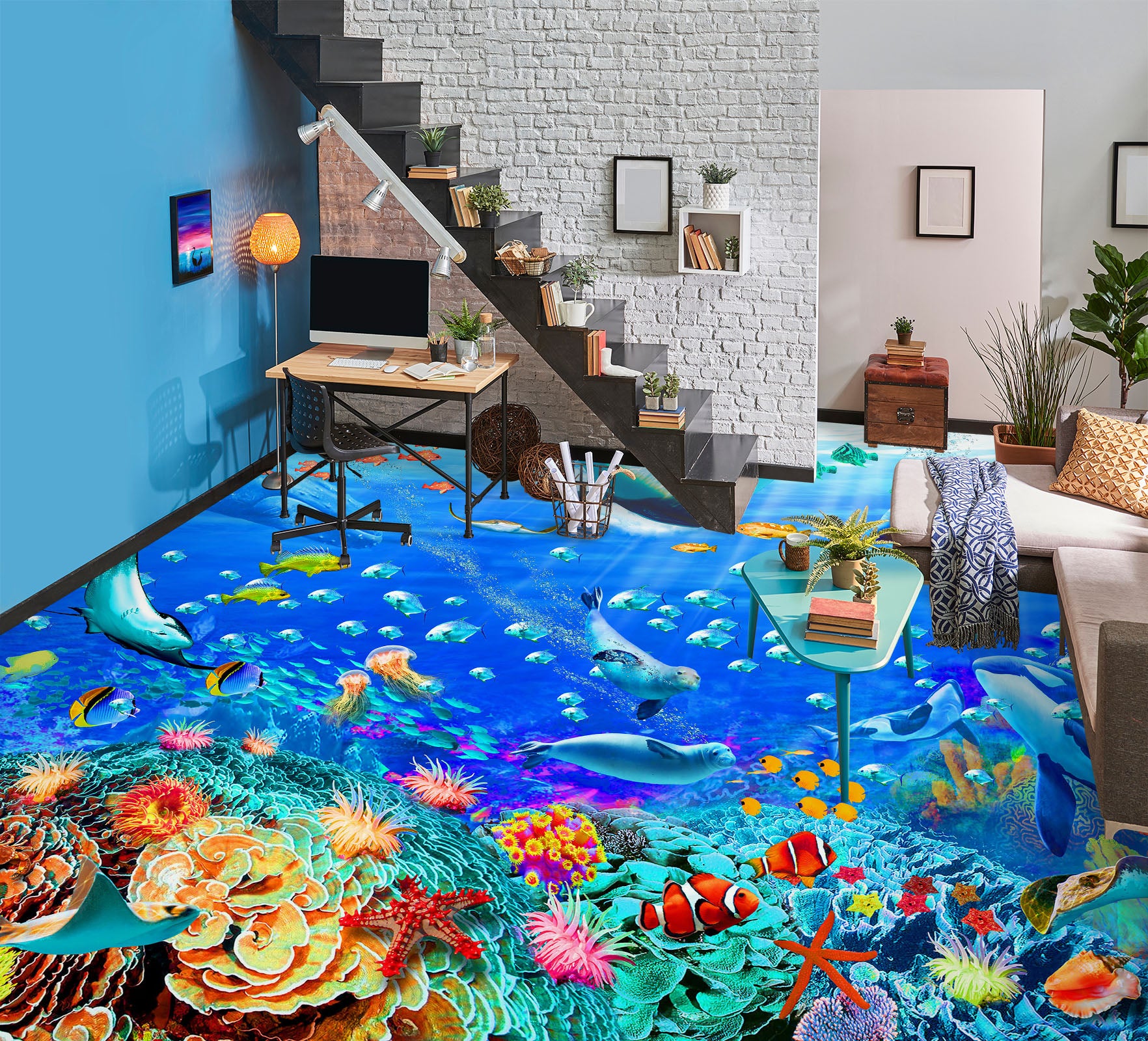 3D Seabed Fish 98164 Adrian Chesterman Floor Mural  Wallpaper Murals Self-Adhesive Removable Print Epoxy