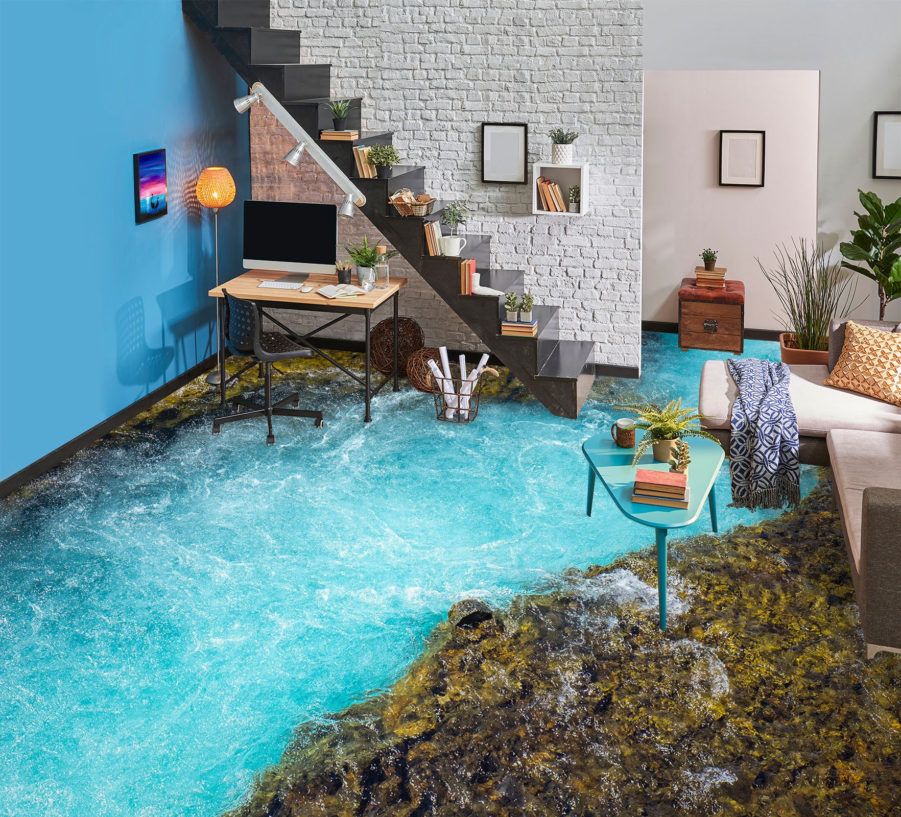 3D Wide Blue River 1446 Floor Mural  Wallpaper Murals Self-Adhesive Removable Print Epoxy