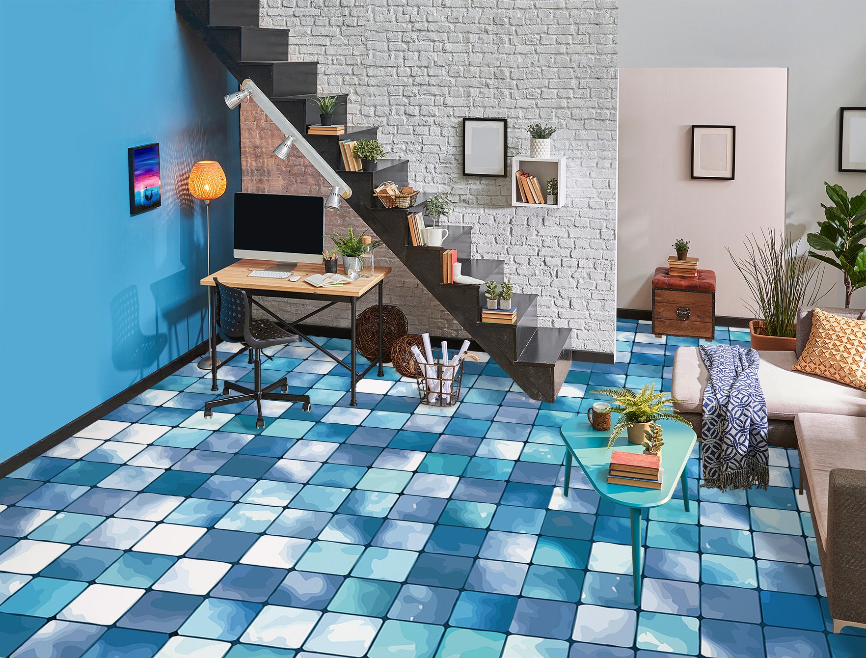 3D Dreamy Blue Squares 508 Floor Mural  Wallpaper Murals Rug & Mat Print Epoxy waterproof bath floor