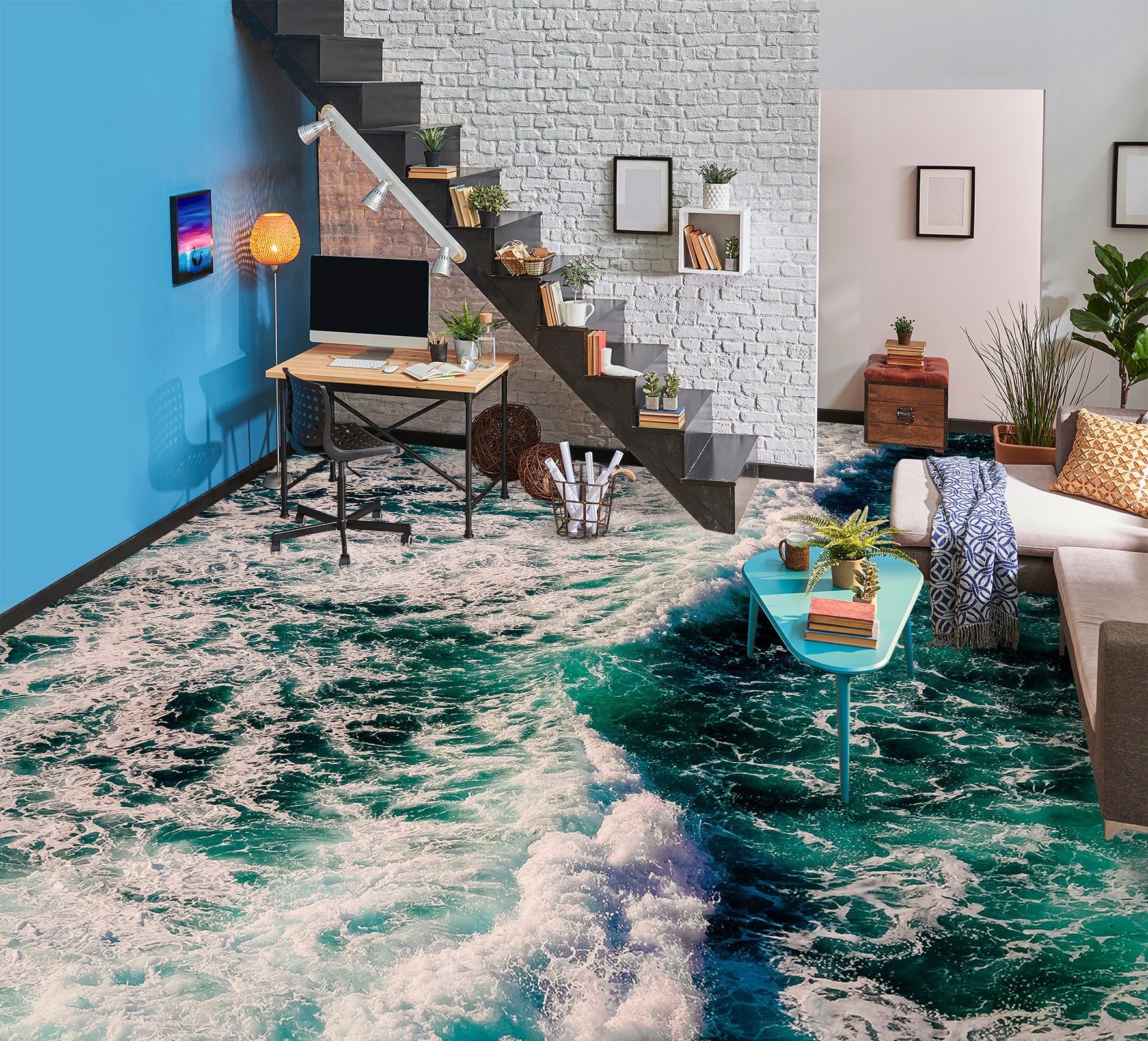 3D Deep Green Art Sea 738 Floor Mural  Wallpaper Murals Rug & Mat Print Epoxy waterproof bath floor