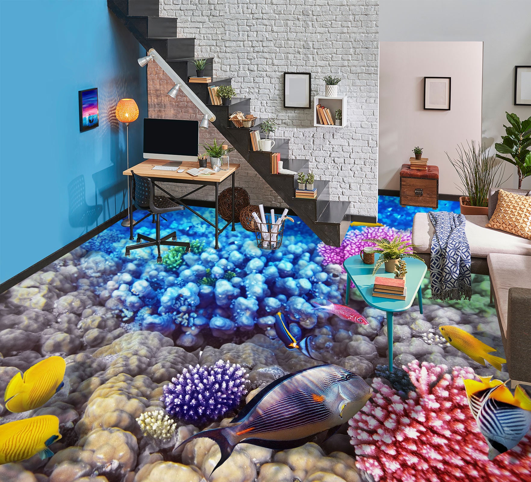 3D Light Purple Fish 614 Floor Mural  Wallpaper Murals Rug & Mat Print Epoxy waterproof bath floor