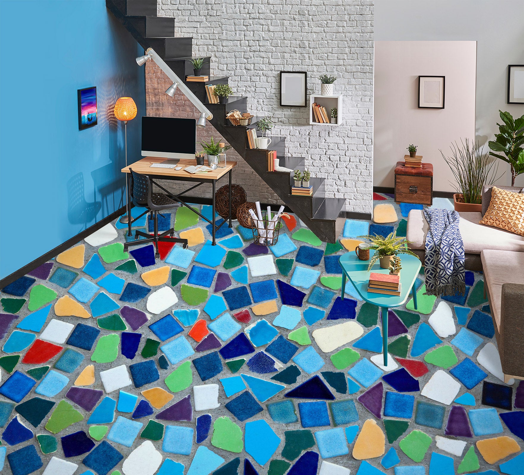 3D Colorful Stitching 033 Floor Mural  Wallpaper Murals Rug & Mat Print Epoxy waterproof bath floor