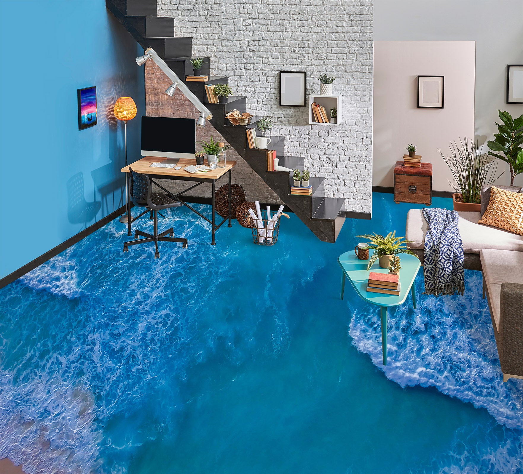 3D Blue Sea Leisurely 880 Floor Mural  Wallpaper Murals Rug & Mat Print Epoxy waterproof bath floor